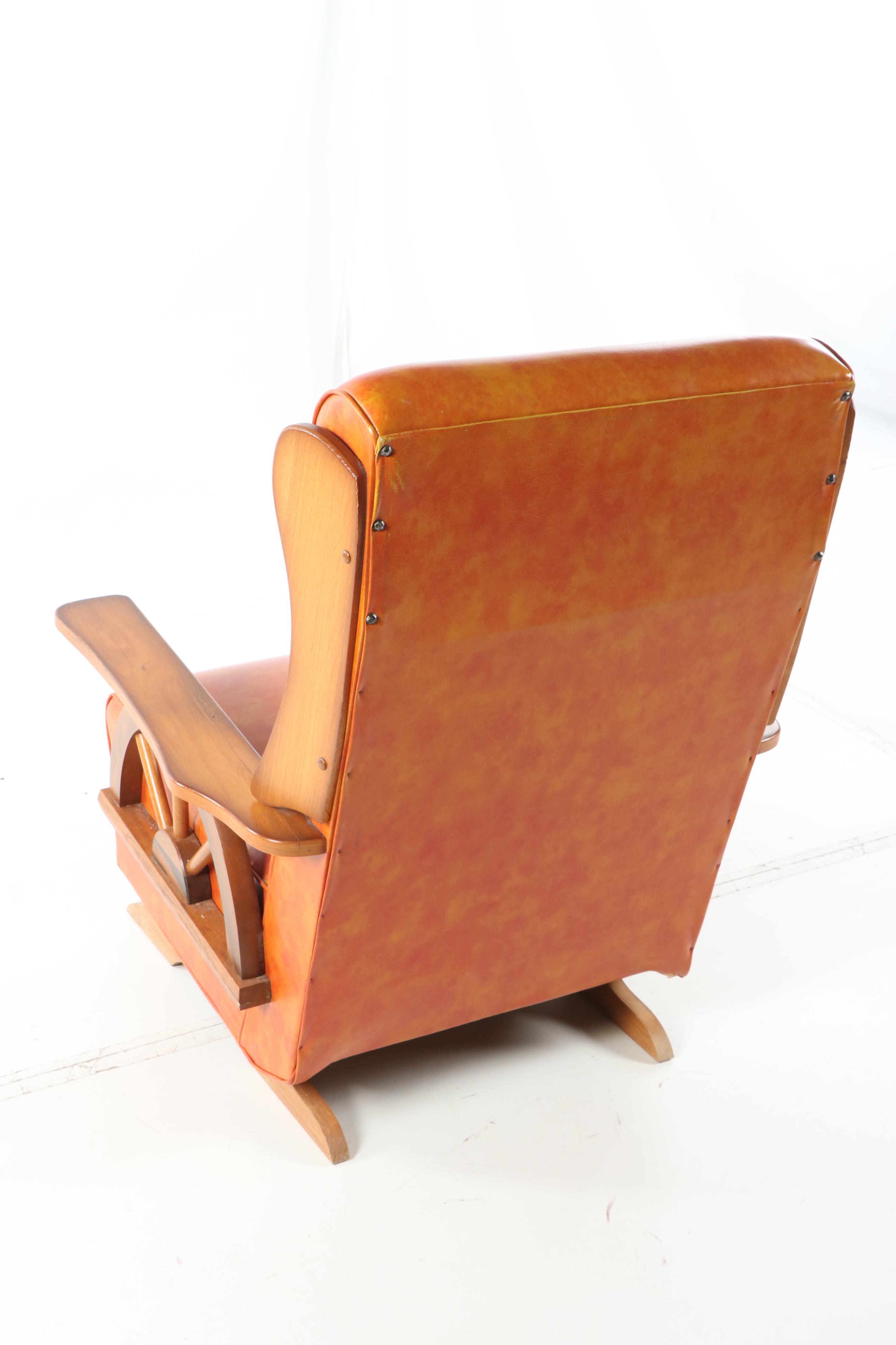 Wagon Wheel Motif Vinyl Upholstered Platform Rocker, Mid-20th Century