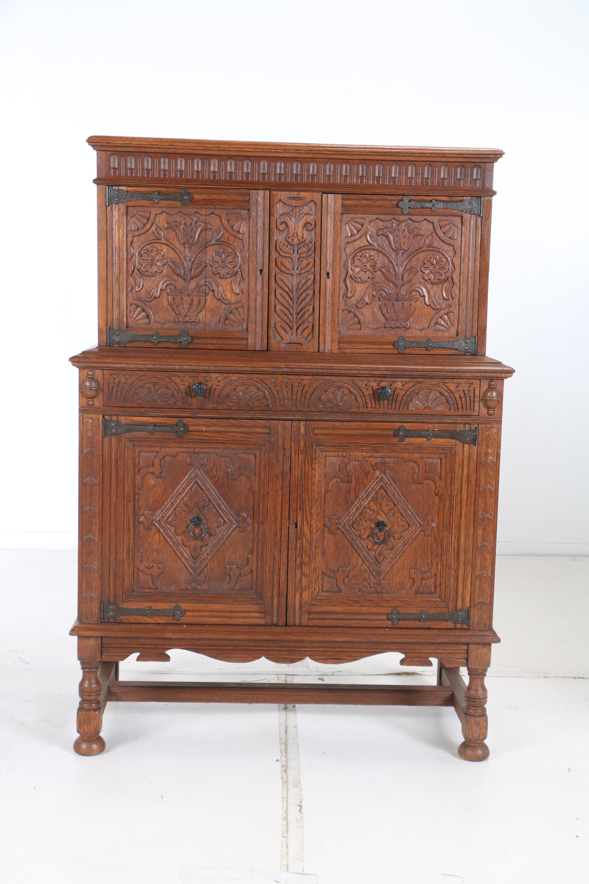 Jacobean Style Oak Cupboard by Sligh Furniture Co., Early 20th Century