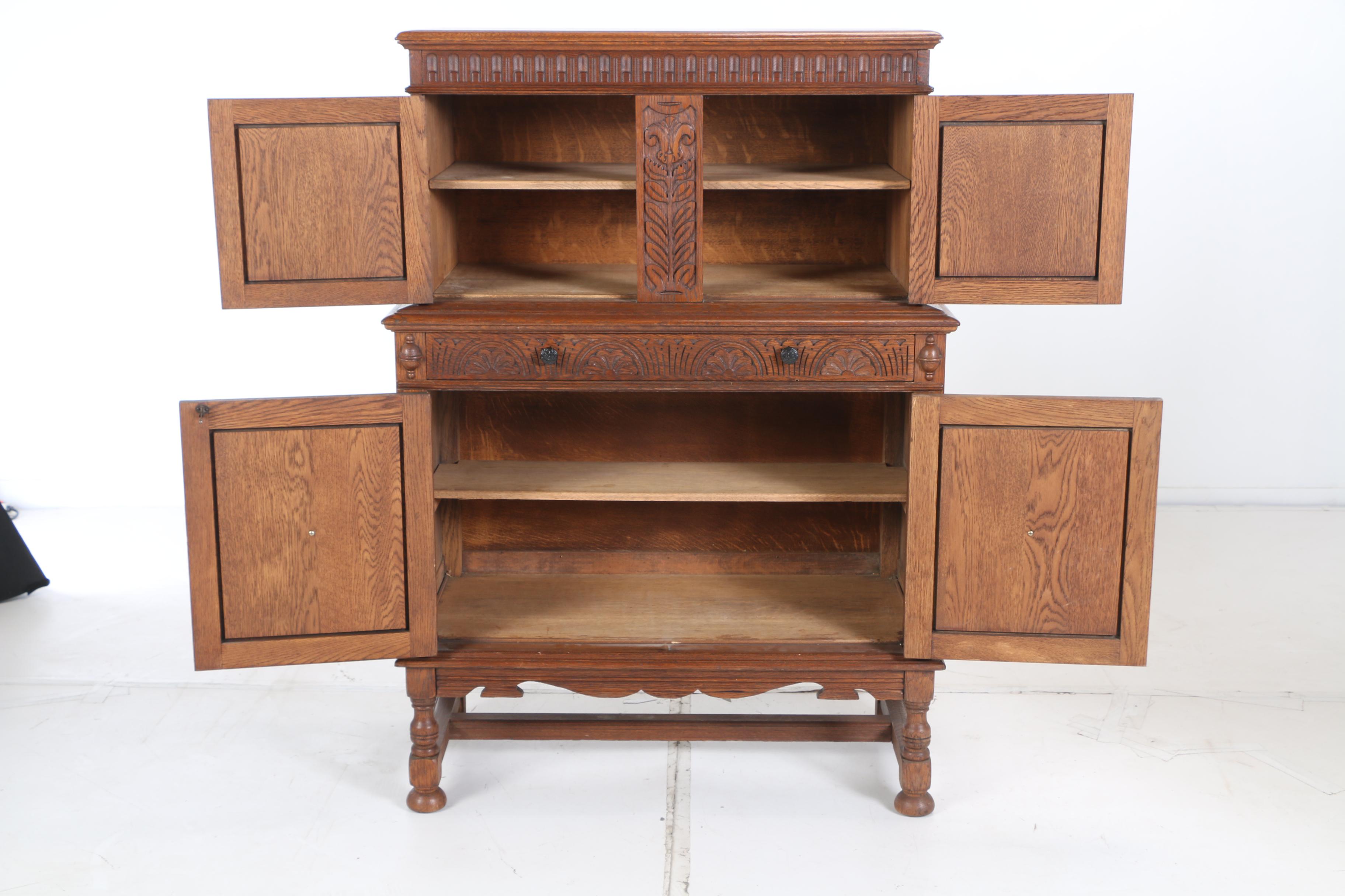 Jacobean Style Oak Cupboard by Sligh Furniture Co., Early 20th Century