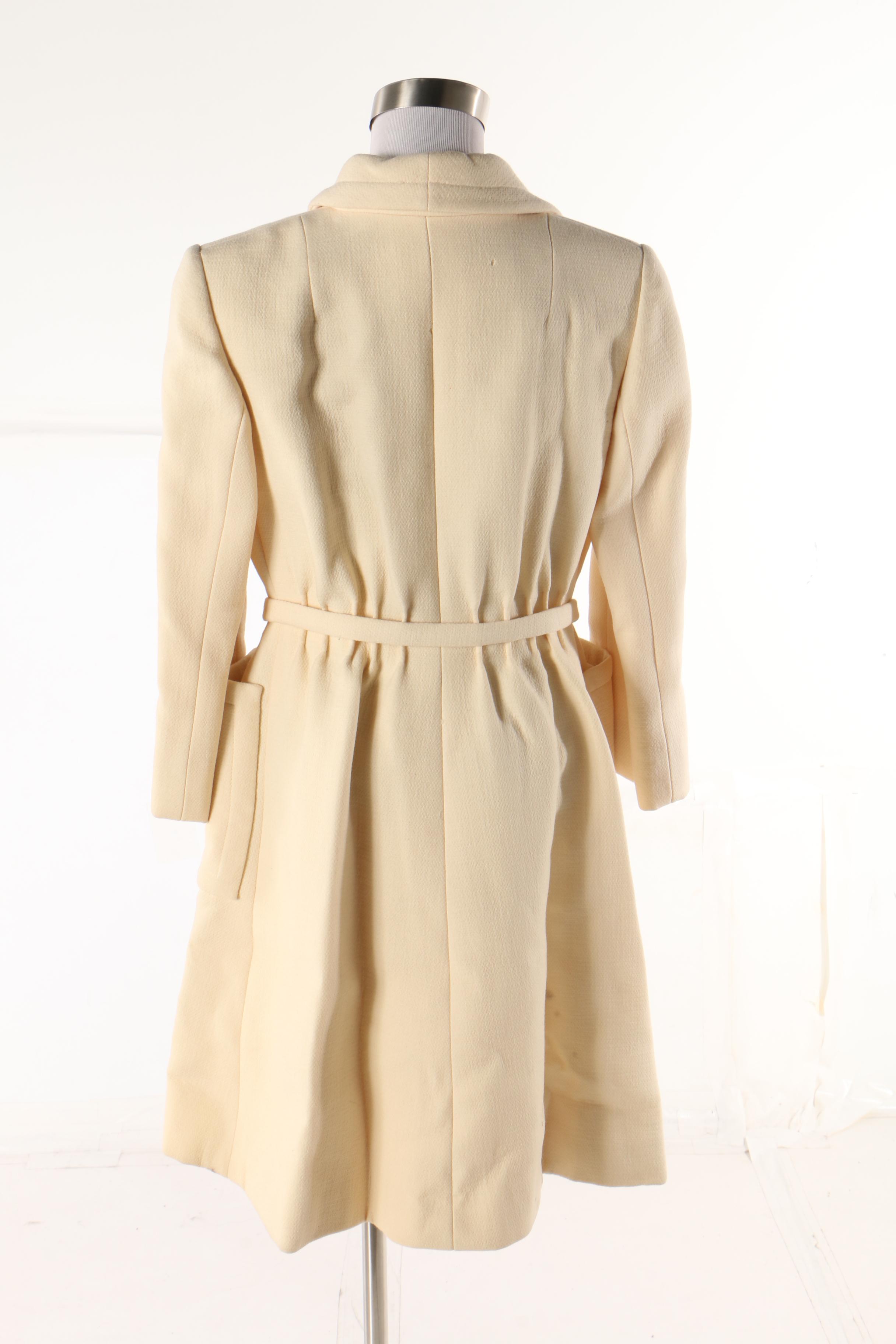 Pauline Trigère Ivory Wool Coat, Vintage Couture, Late 1950s Vintage Couture