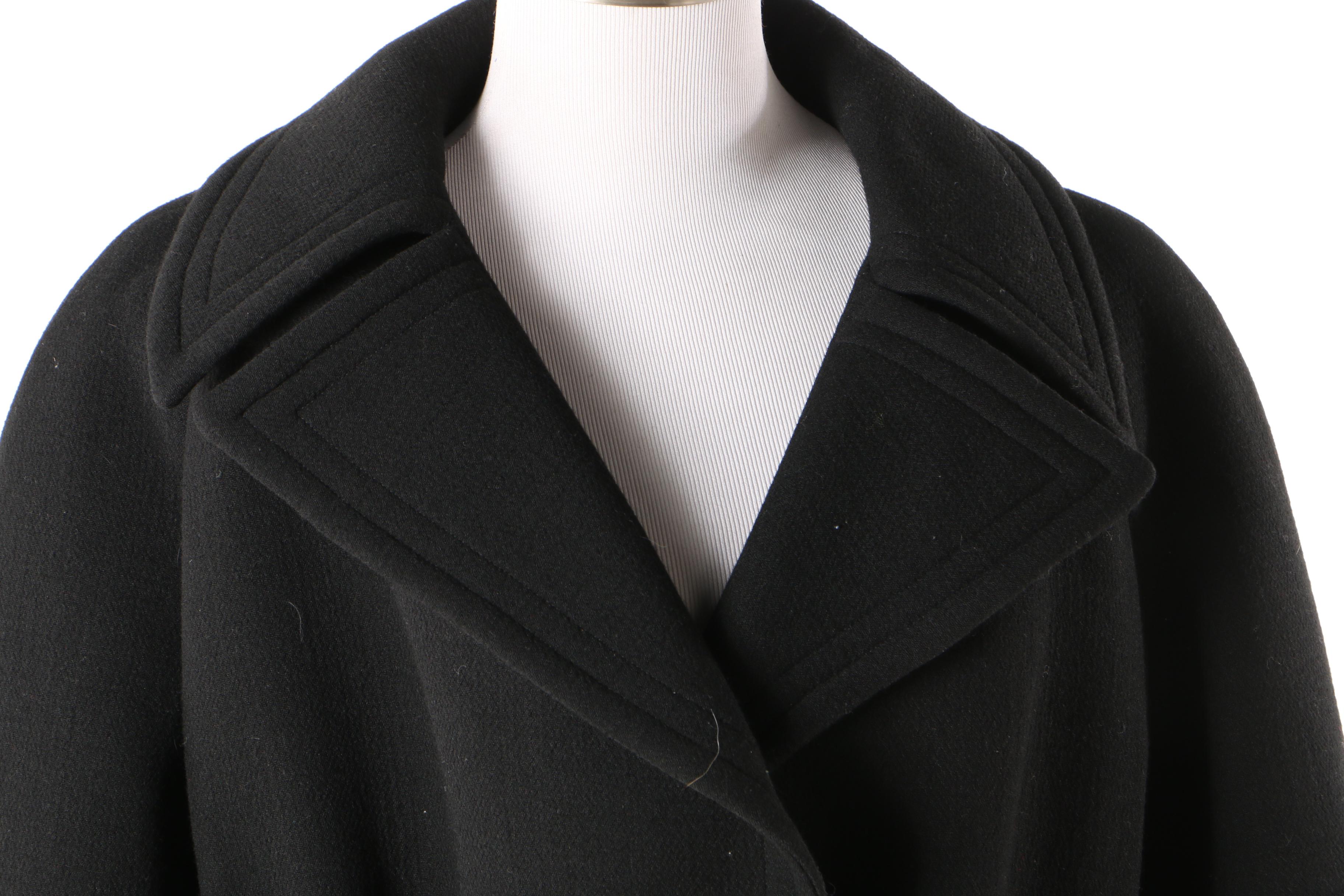 Pauline Trigère Black Wool Coat, Mid to Late 1950s Vintage Couture