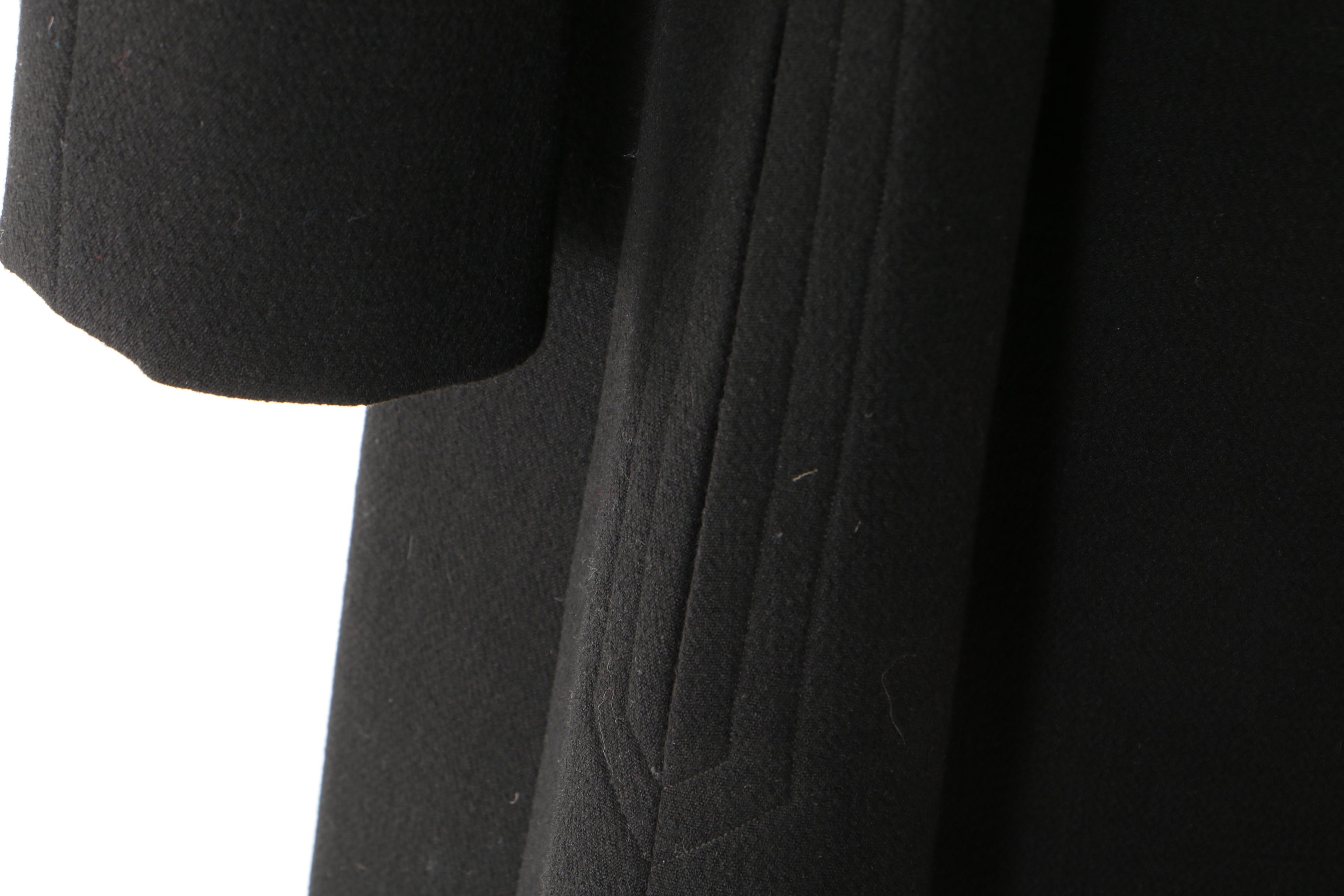 Pauline Trigère Black Wool Coat, Mid to Late 1950s Vintage Couture