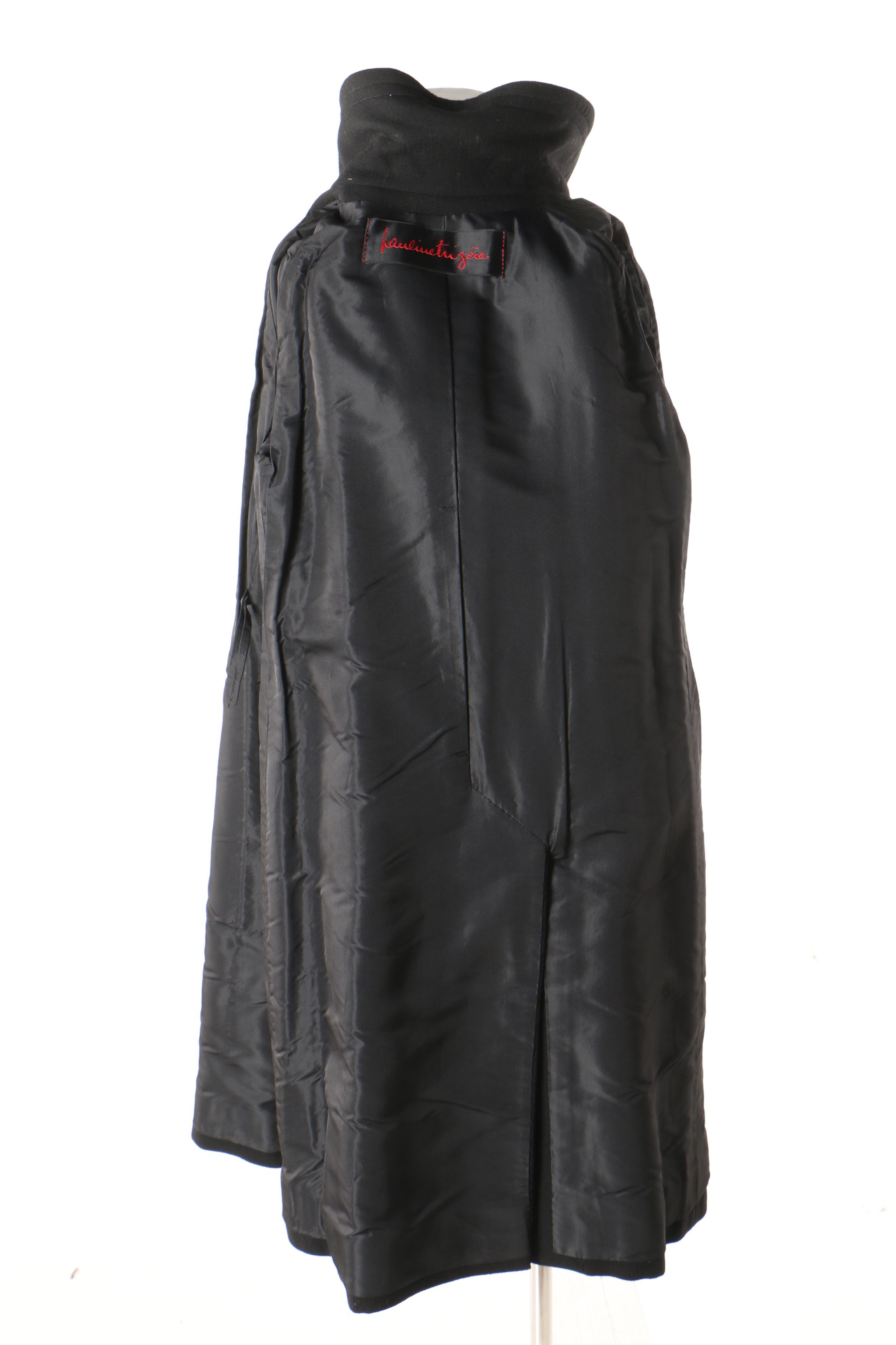 Pauline Trigère Black Wool Coat, Mid to Late 1950s Vintage Couture