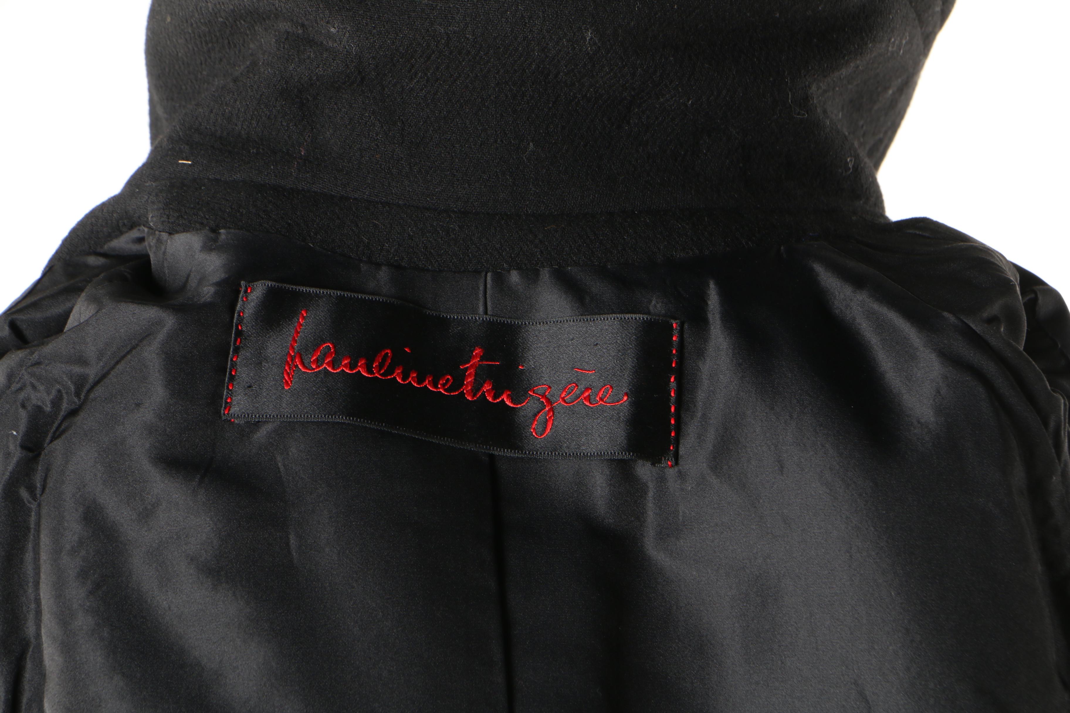 Pauline Trigère Black Wool Coat, Mid to Late 1950s Vintage Couture