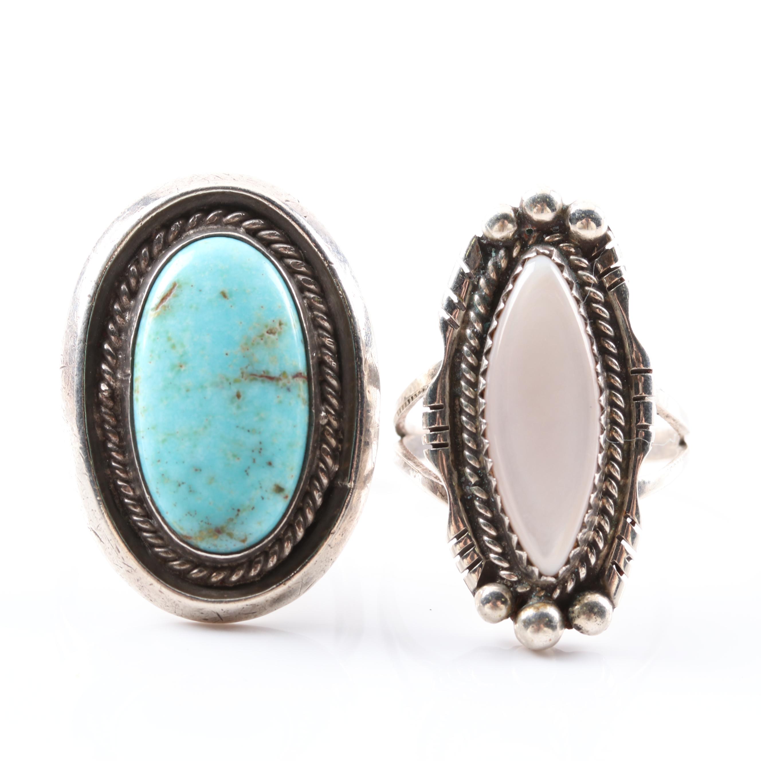 Sterling Silver Turquoise Mother Of Pearl Rings