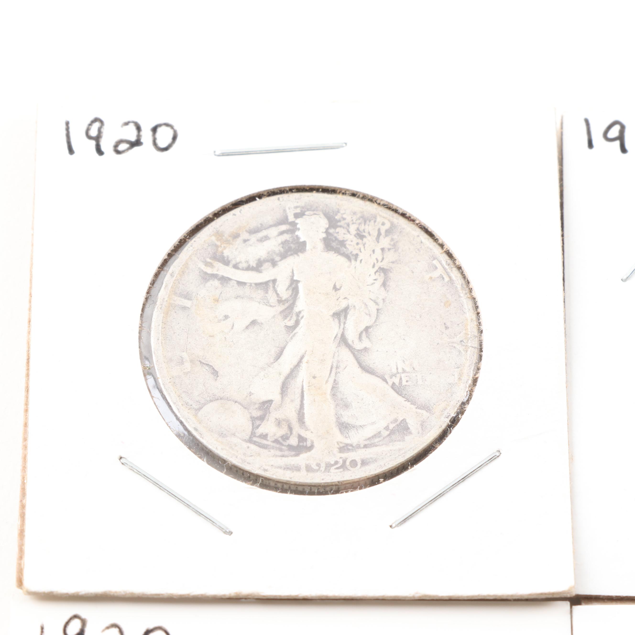 Fifteen 1920 Walking Liberty Silver Half Dollars