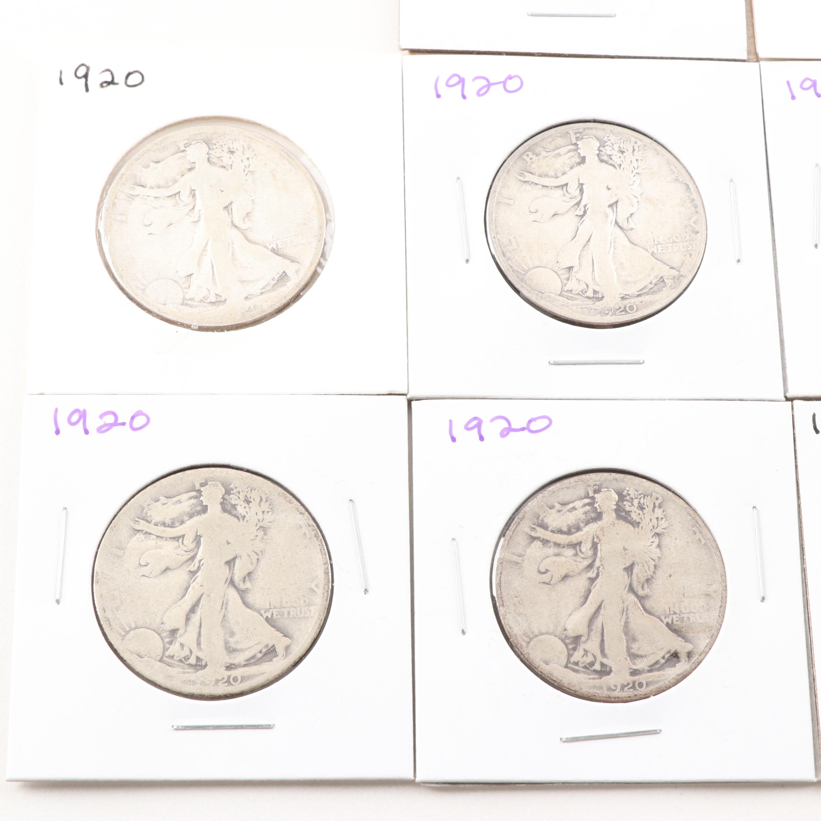 Fifteen 1920 Walking Liberty Silver Half Dollars