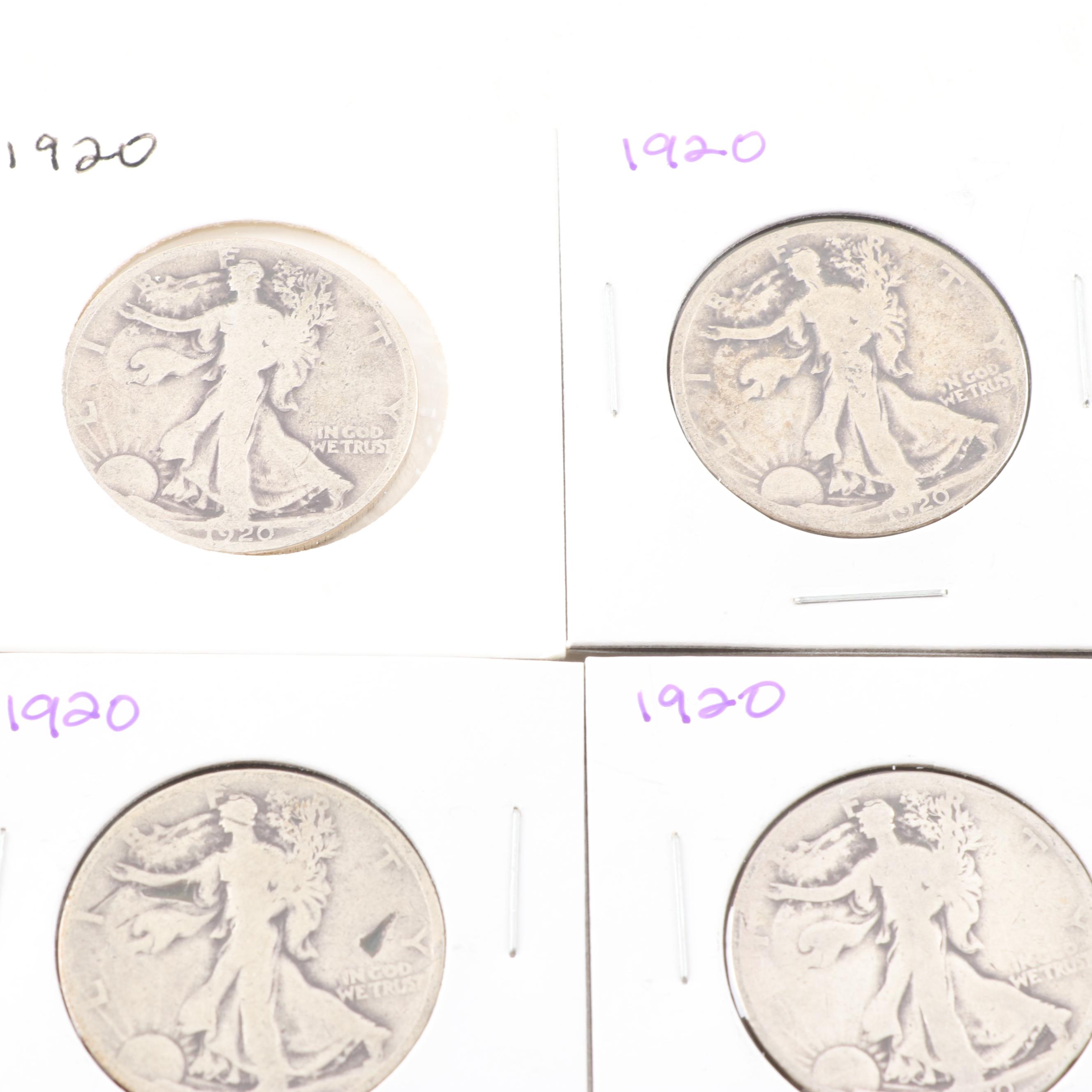 Fifteen 1920 Walking Liberty Silver Half Dollars