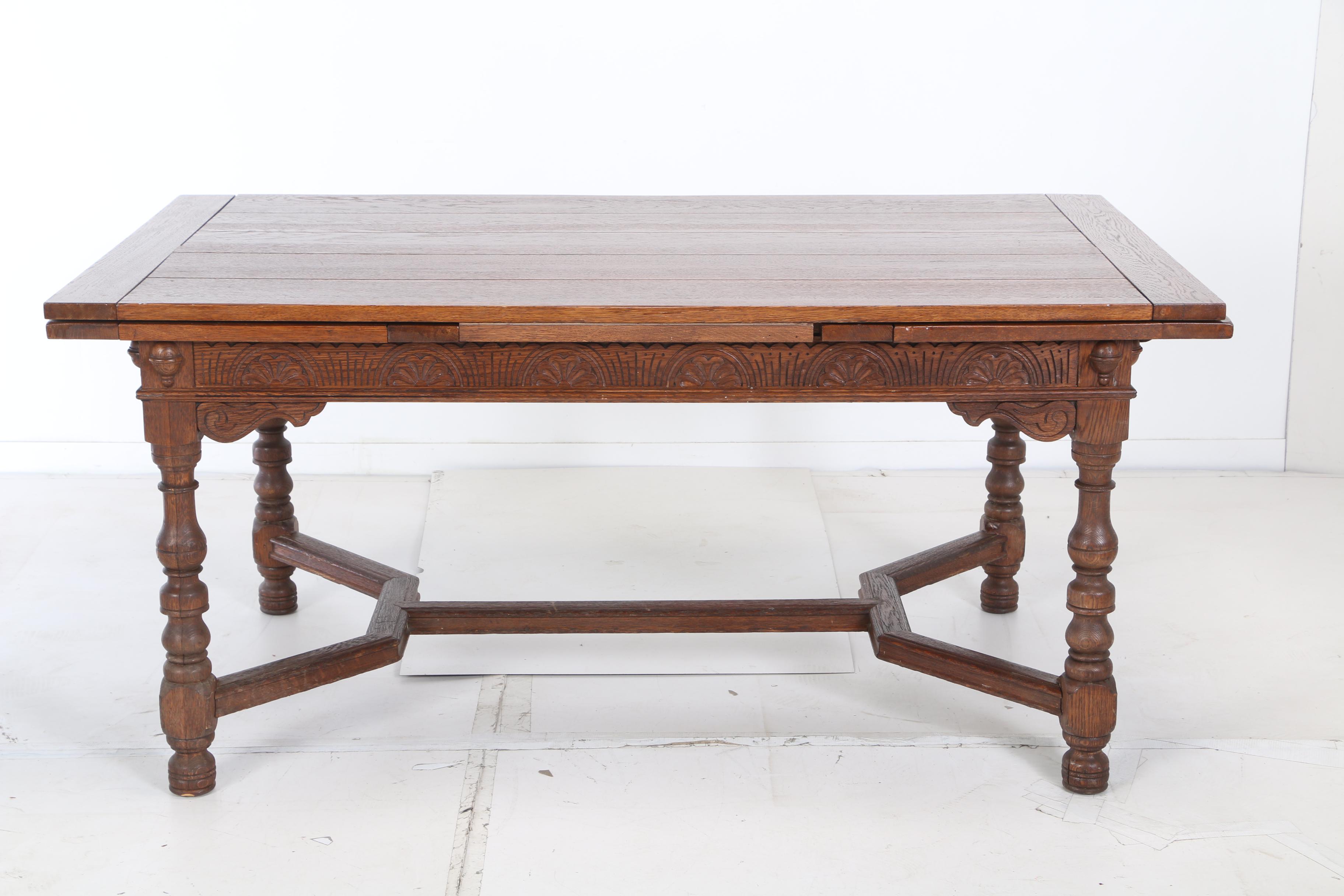Jacobean Style Oak Draw Leaf Dining Set by Sligh Furniture Co., Early 20th Cent.