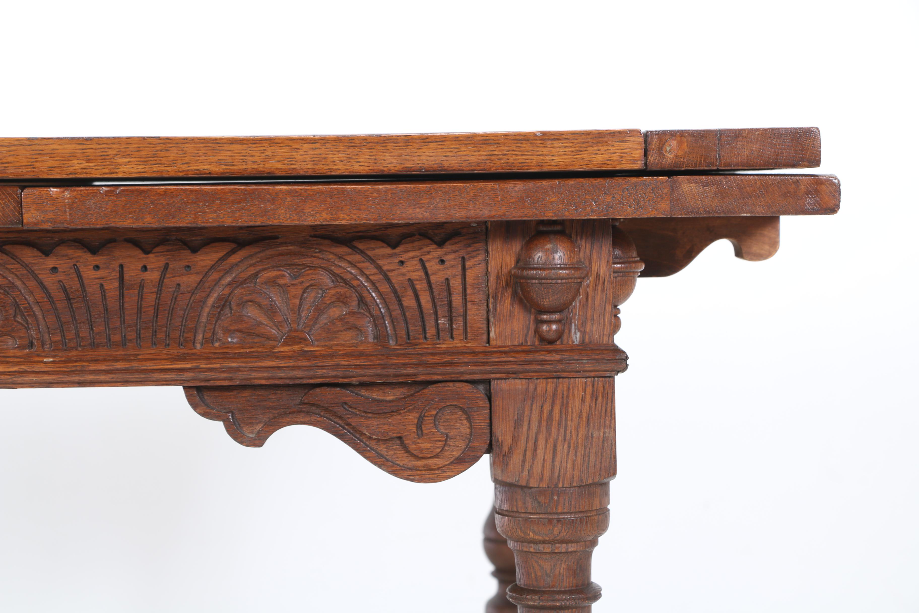 Jacobean Style Oak Draw Leaf Dining Set by Sligh Furniture Co., Early 20th Cent.