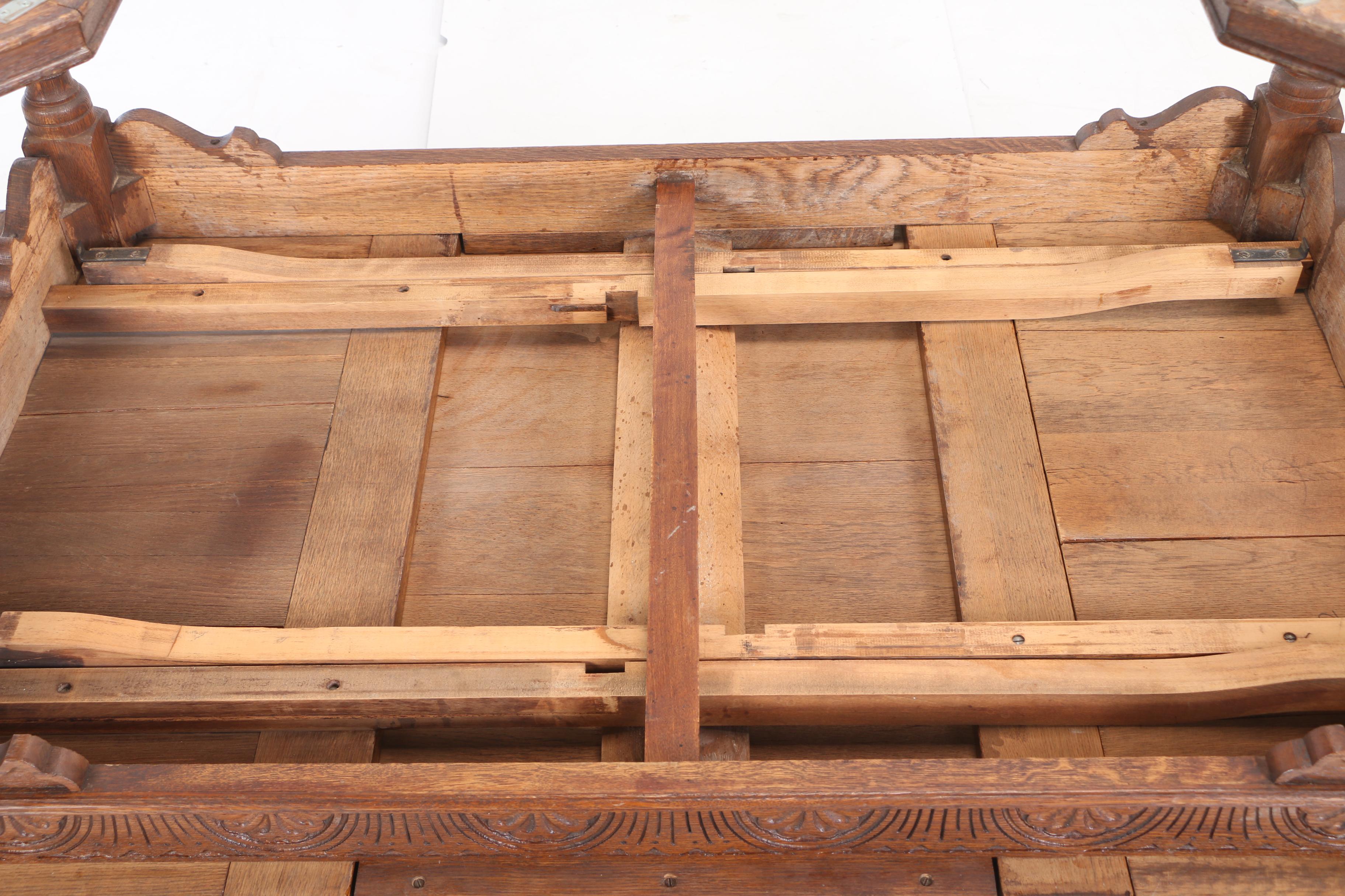 Jacobean Style Oak Draw Leaf Dining Set by Sligh Furniture Co., Early 20th Cent.