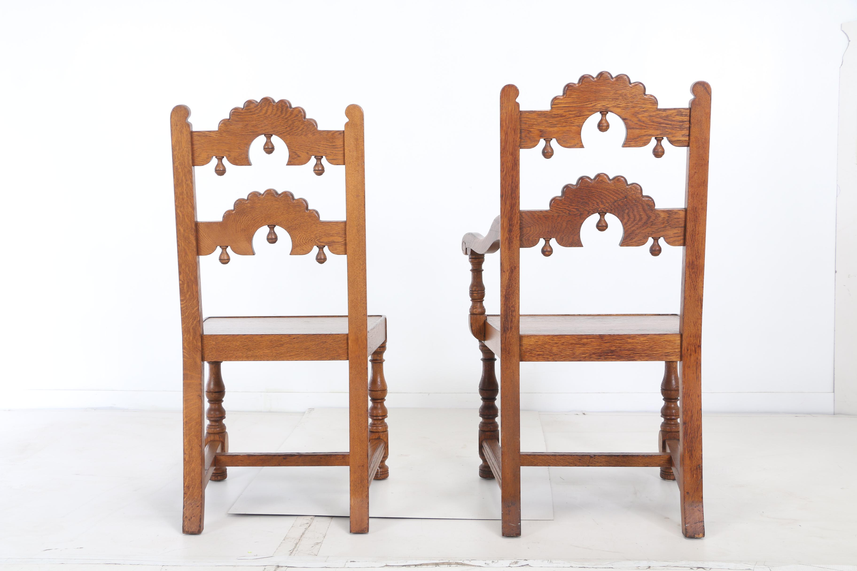 Jacobean Style Oak Draw Leaf Dining Set by Sligh Furniture Co., Early 20th Cent.