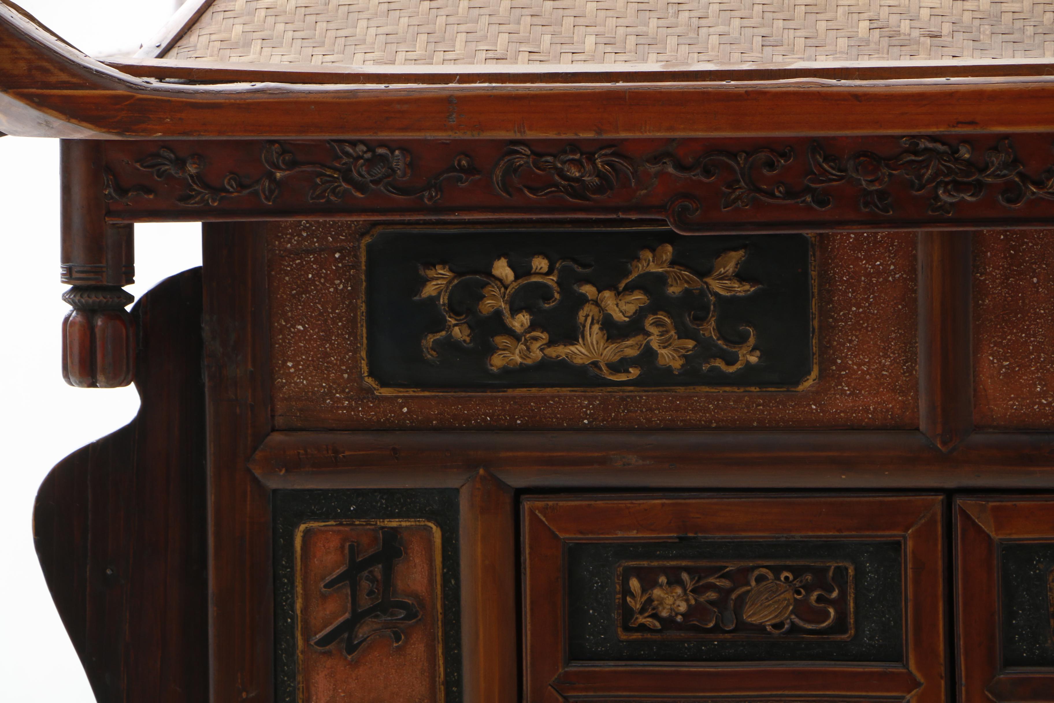 Chinese Painted and Carved Wood Bridal Sedan Chair, Qing Dynasty