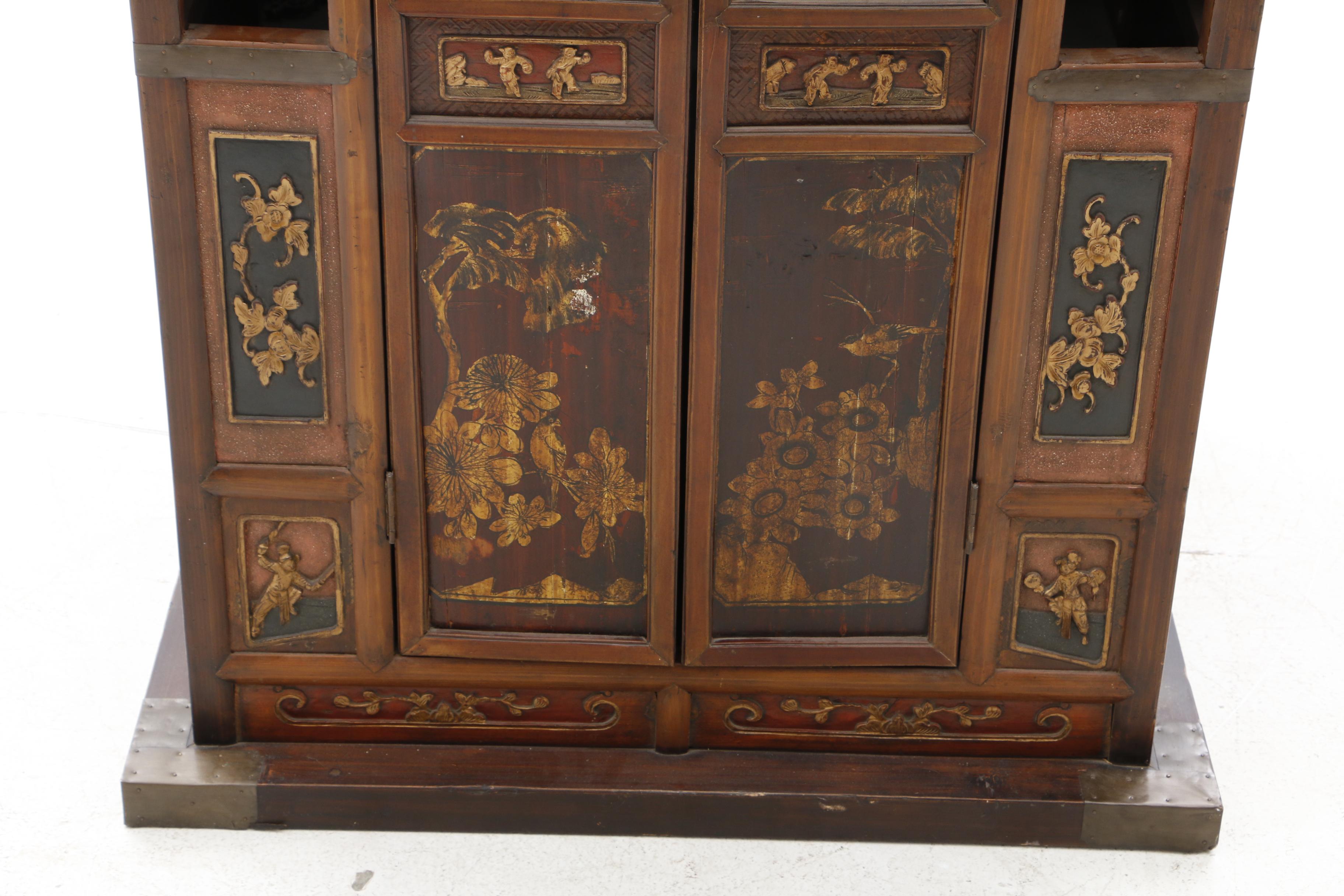 Chinese Painted and Carved Wood Bridal Sedan Chair, Qing Dynasty