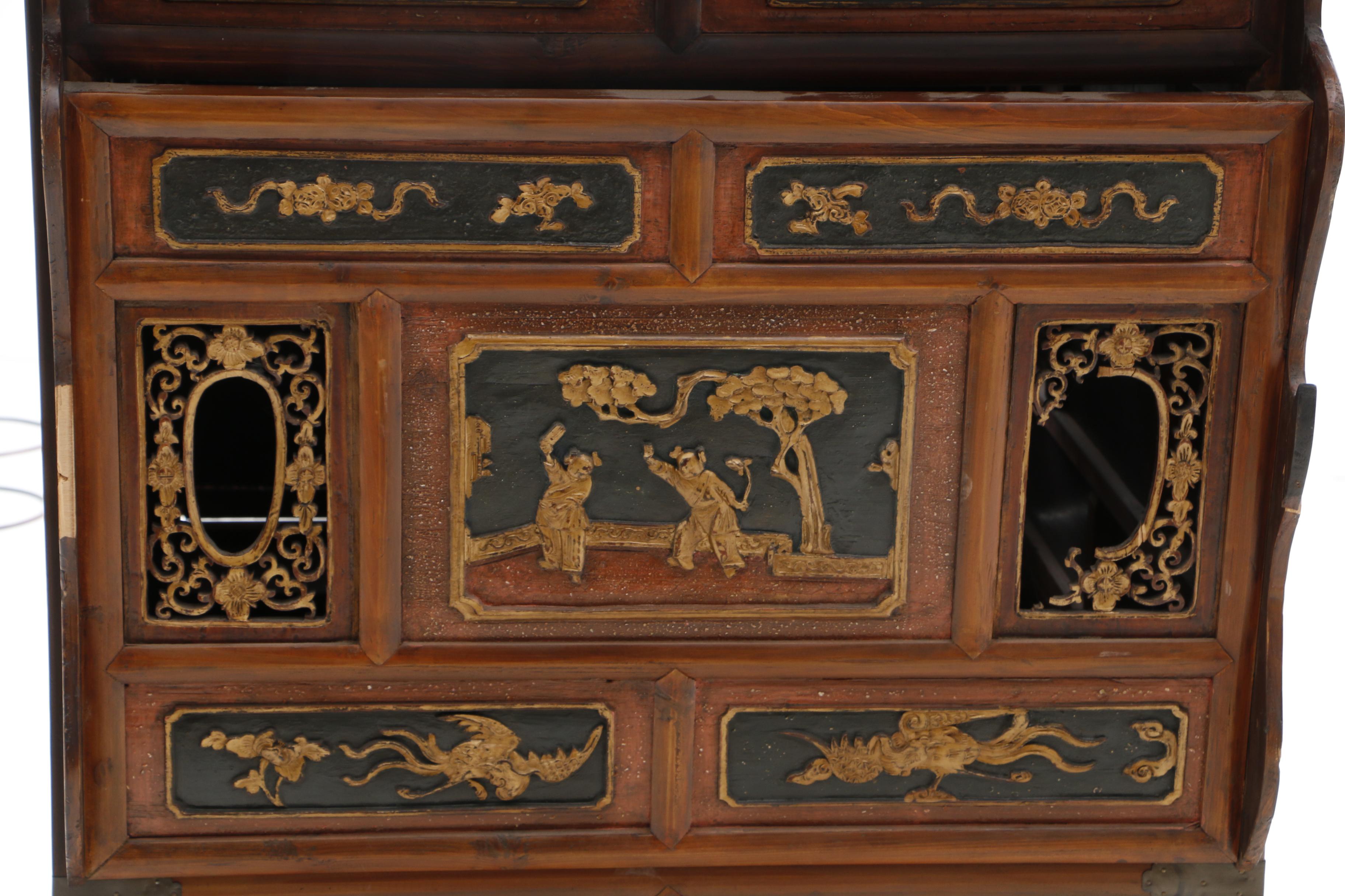 Chinese Painted and Carved Wood Bridal Sedan Chair, Qing Dynasty