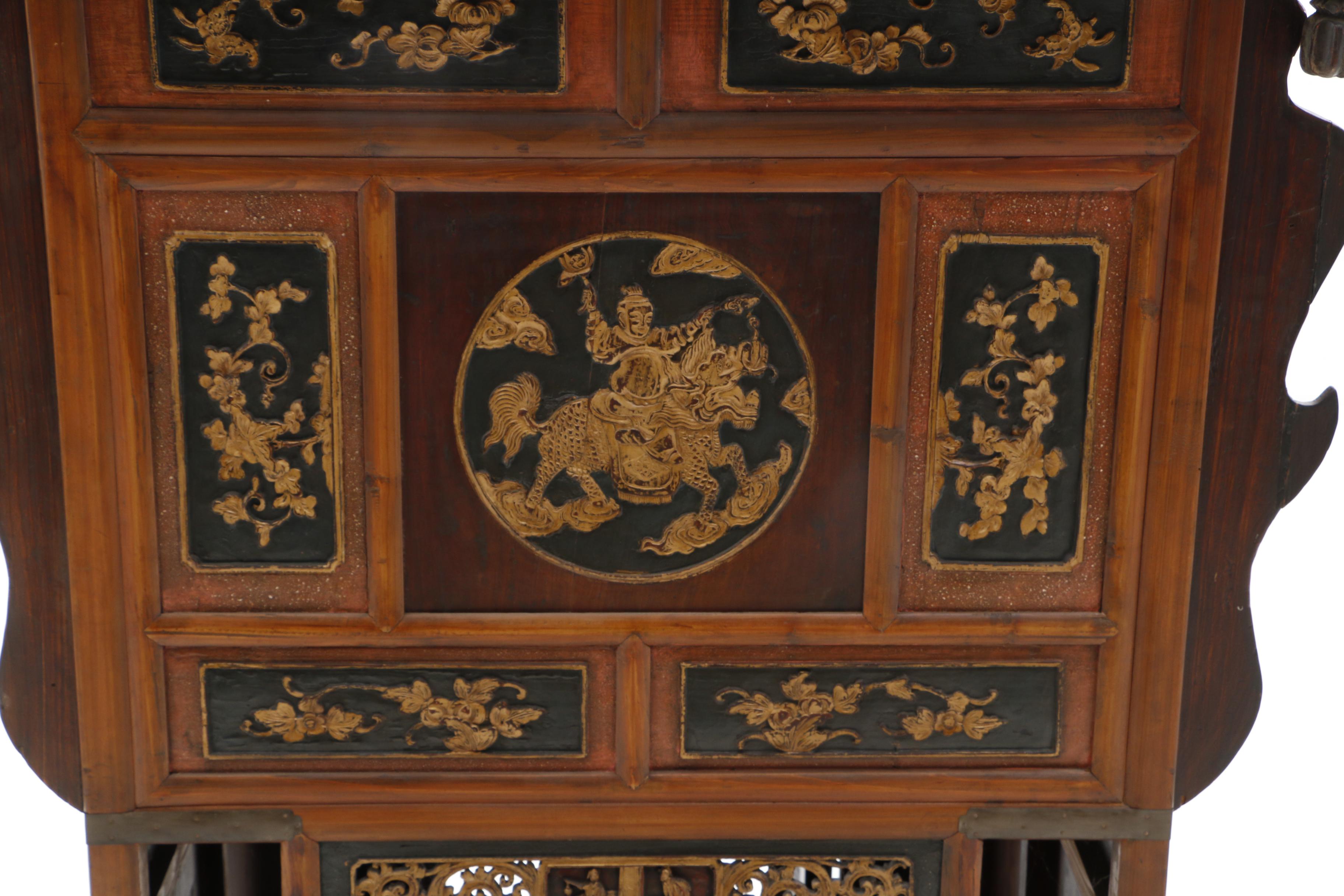 Chinese Painted and Carved Wood Bridal Sedan Chair, Qing Dynasty