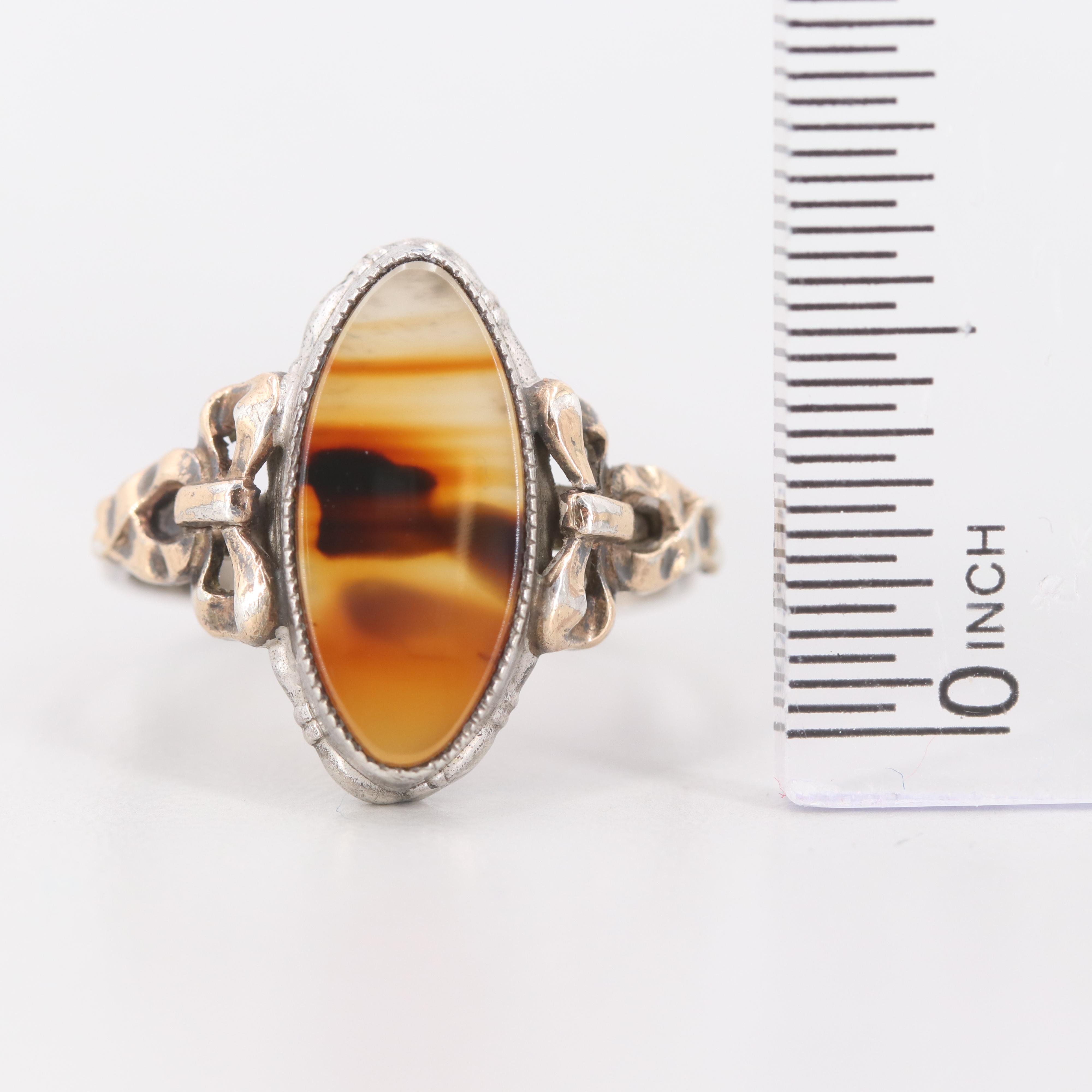 Vintage Clark & Coombs Sterling Silver Agate Ring with 14K Yellow Gold Accents