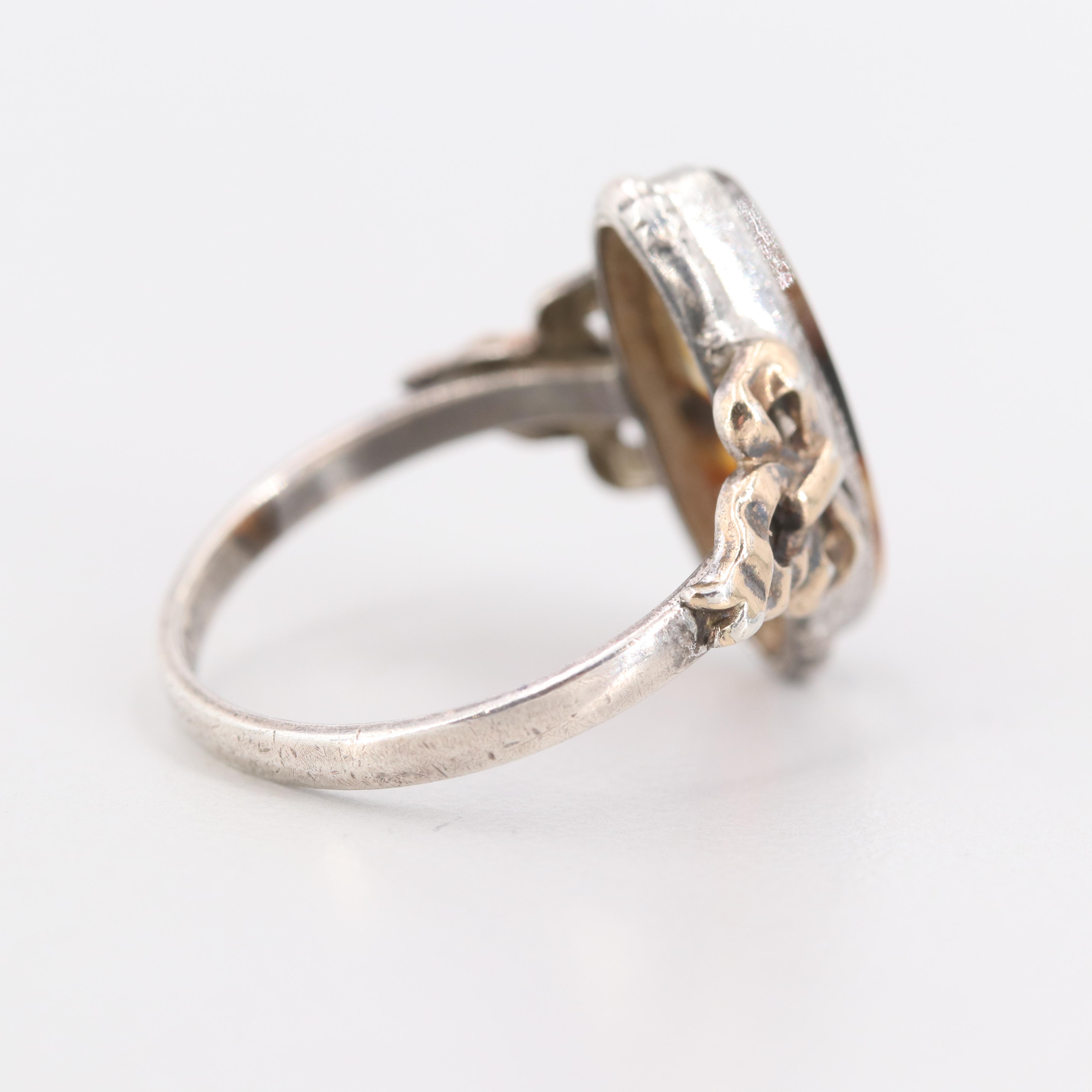 Vintage Clark & Coombs Sterling Silver Agate Ring with 14K Yellow Gold Accents