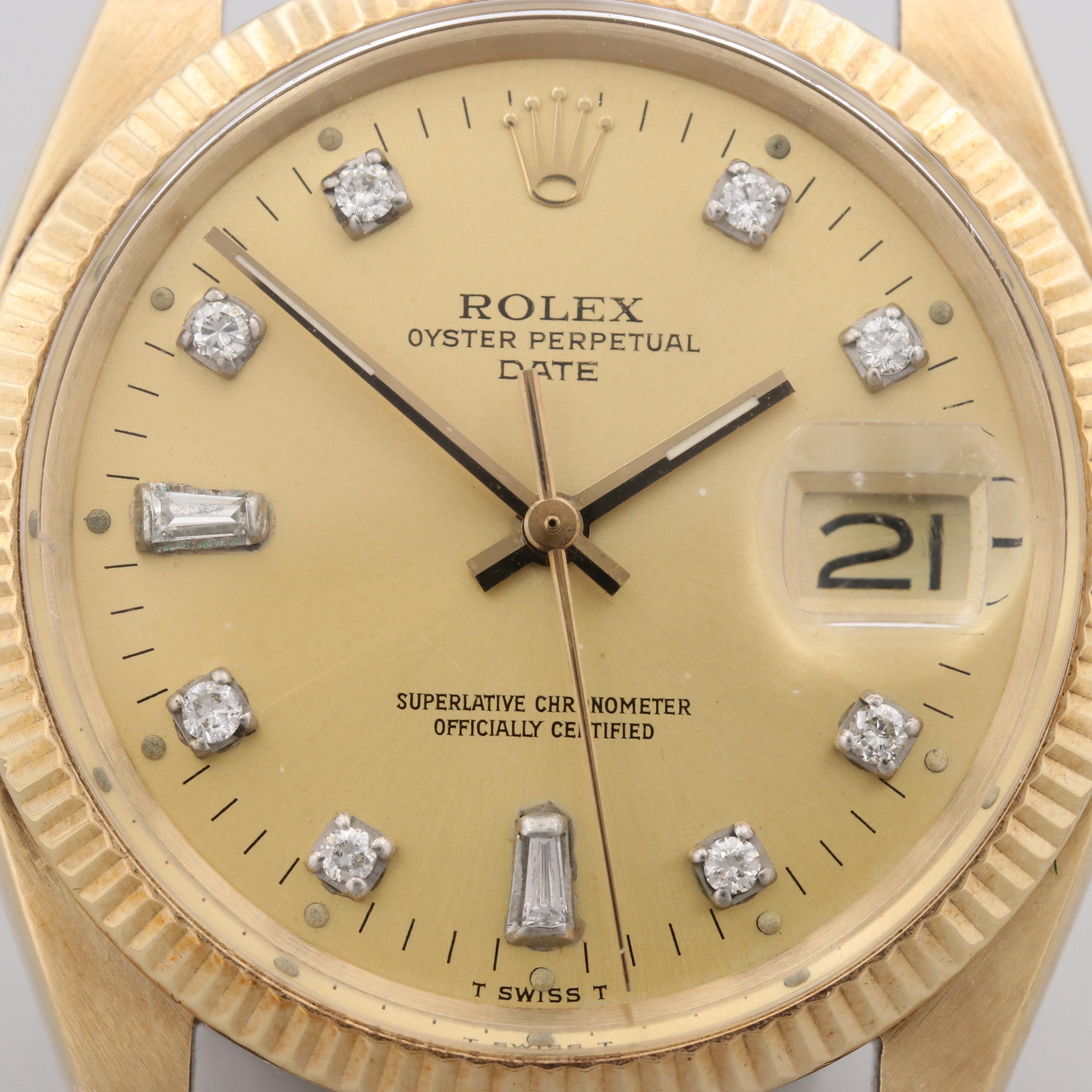 Rolex 14K Yellow Gold Watch With Diamond Dial, 1978