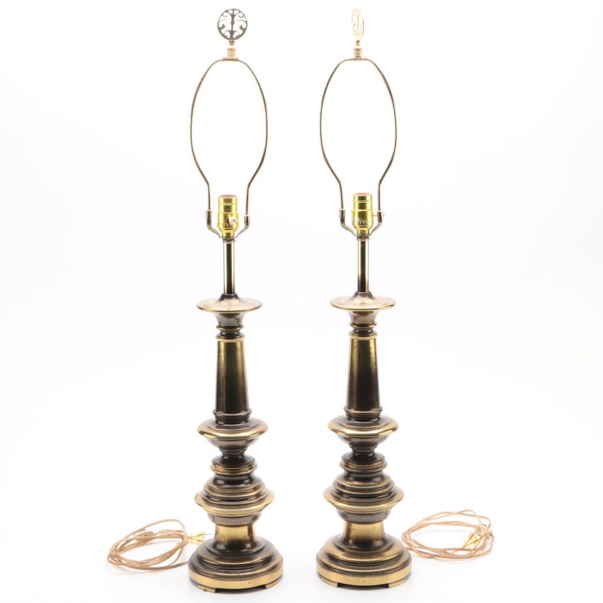 Brass Tone Candle Stand Style Table Lamps