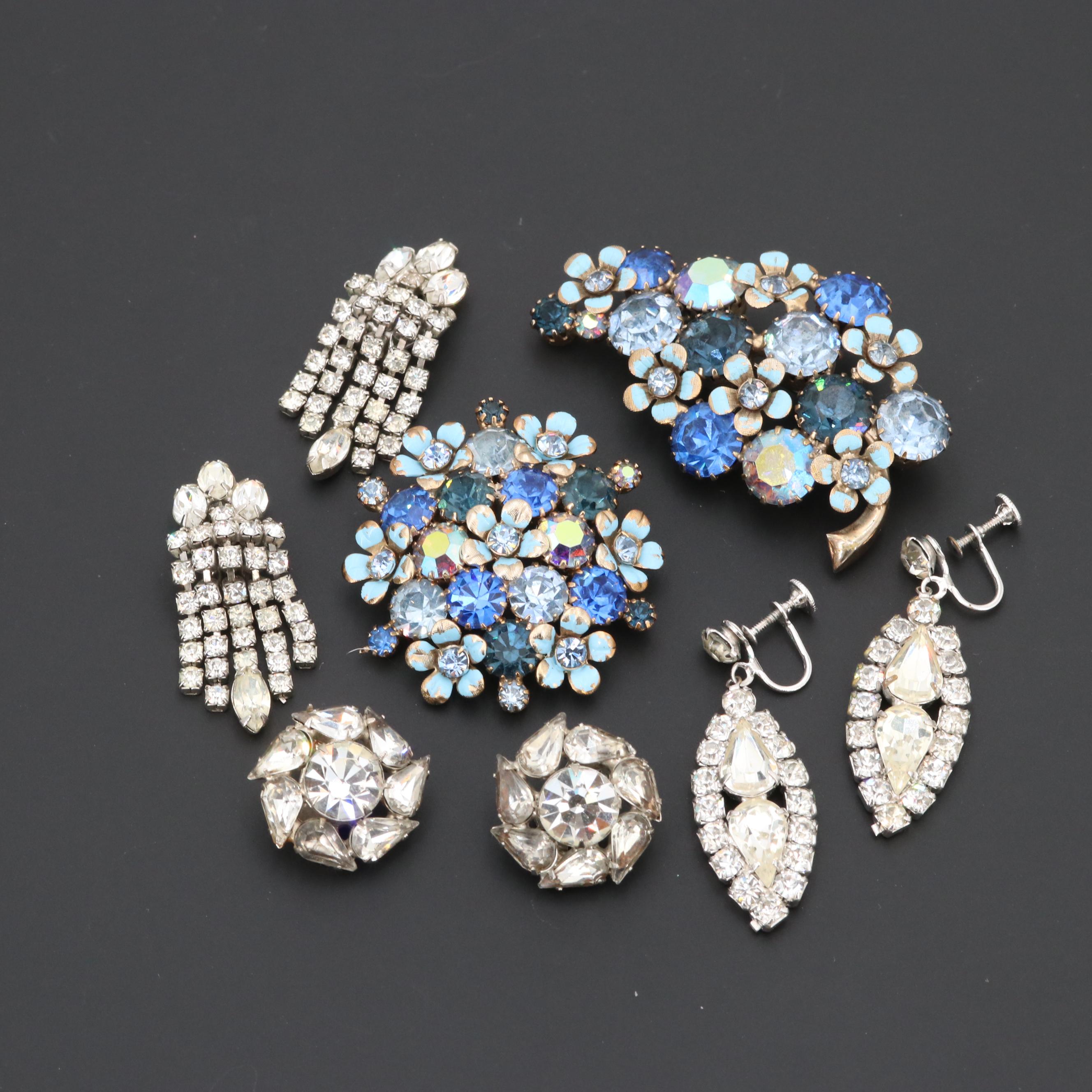 Vintage Weiss Costume Glass and Foilback Brooches and Earrings
