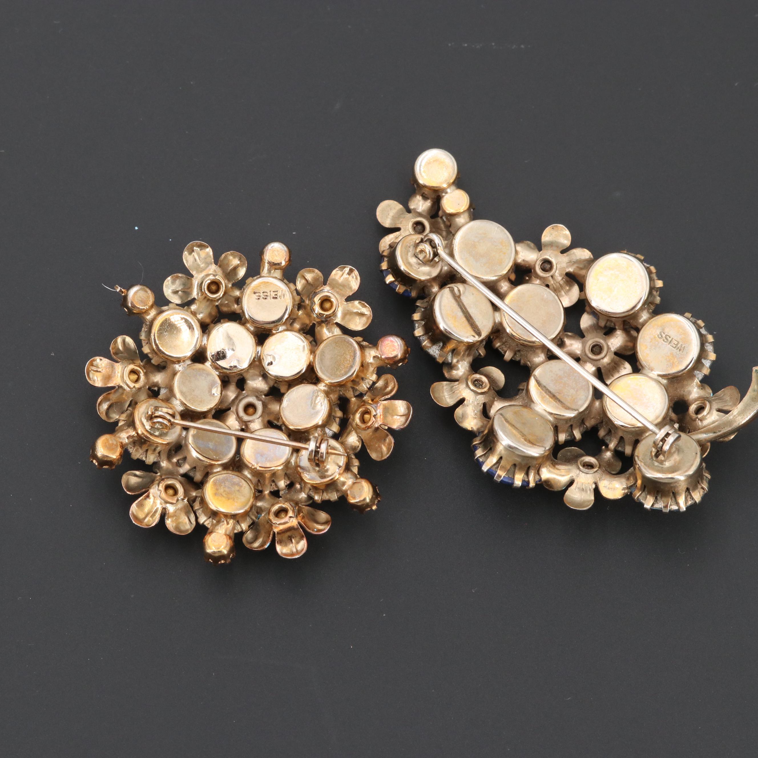 Vintage Weiss Costume Glass and Foilback Brooches and Earrings