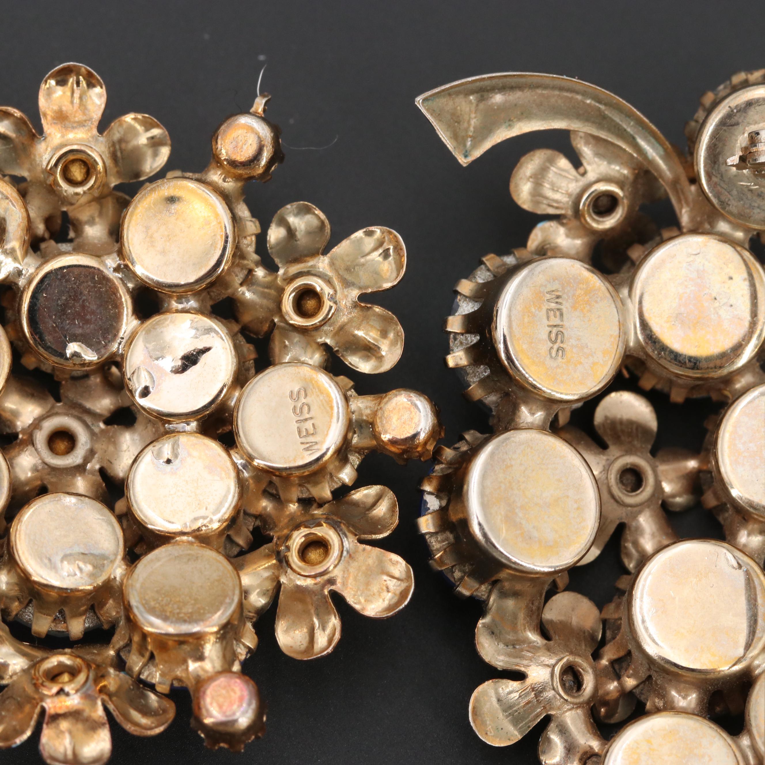 Vintage Weiss Costume Glass and Foilback Brooches and Earrings