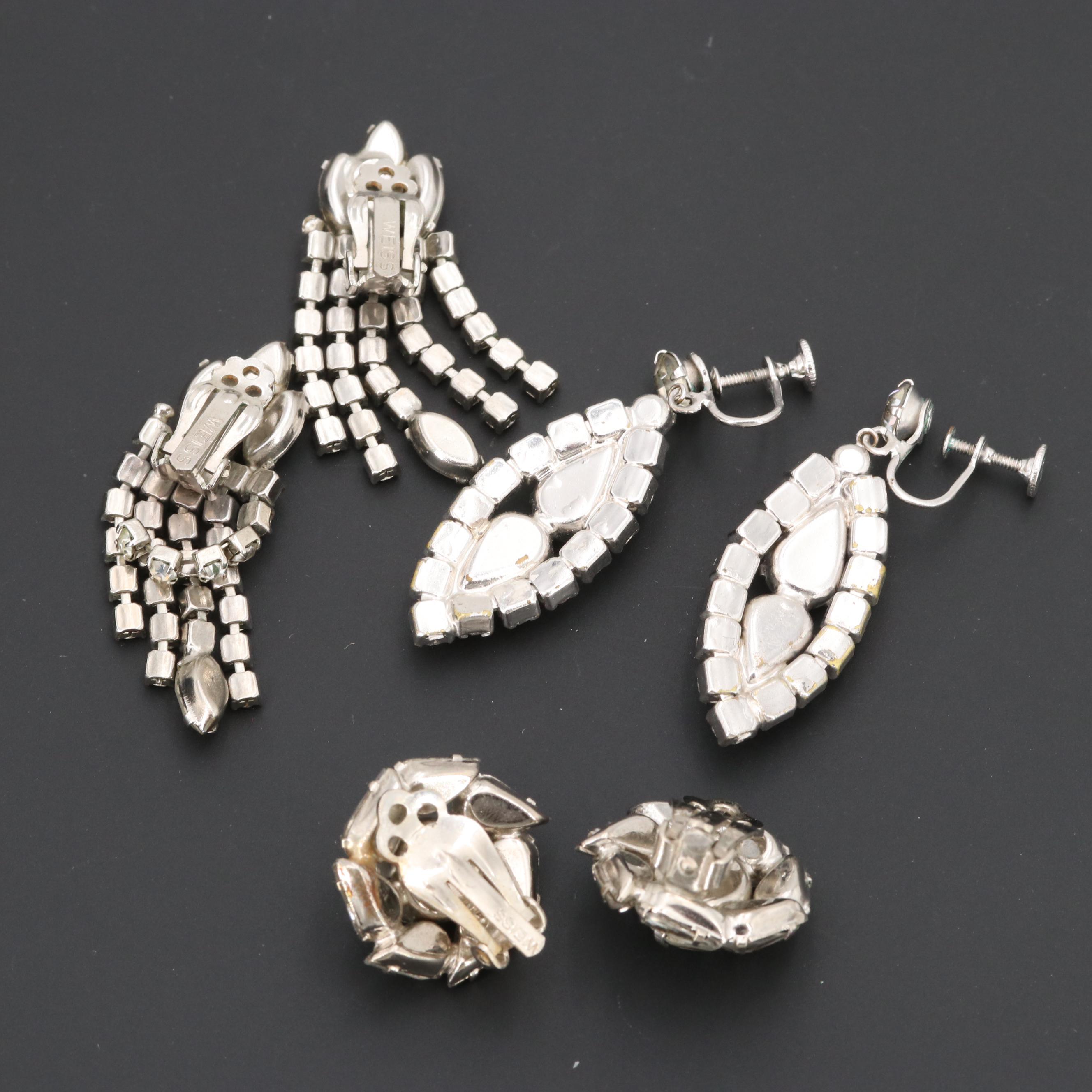 Vintage Weiss Costume Glass and Foilback Brooches and Earrings