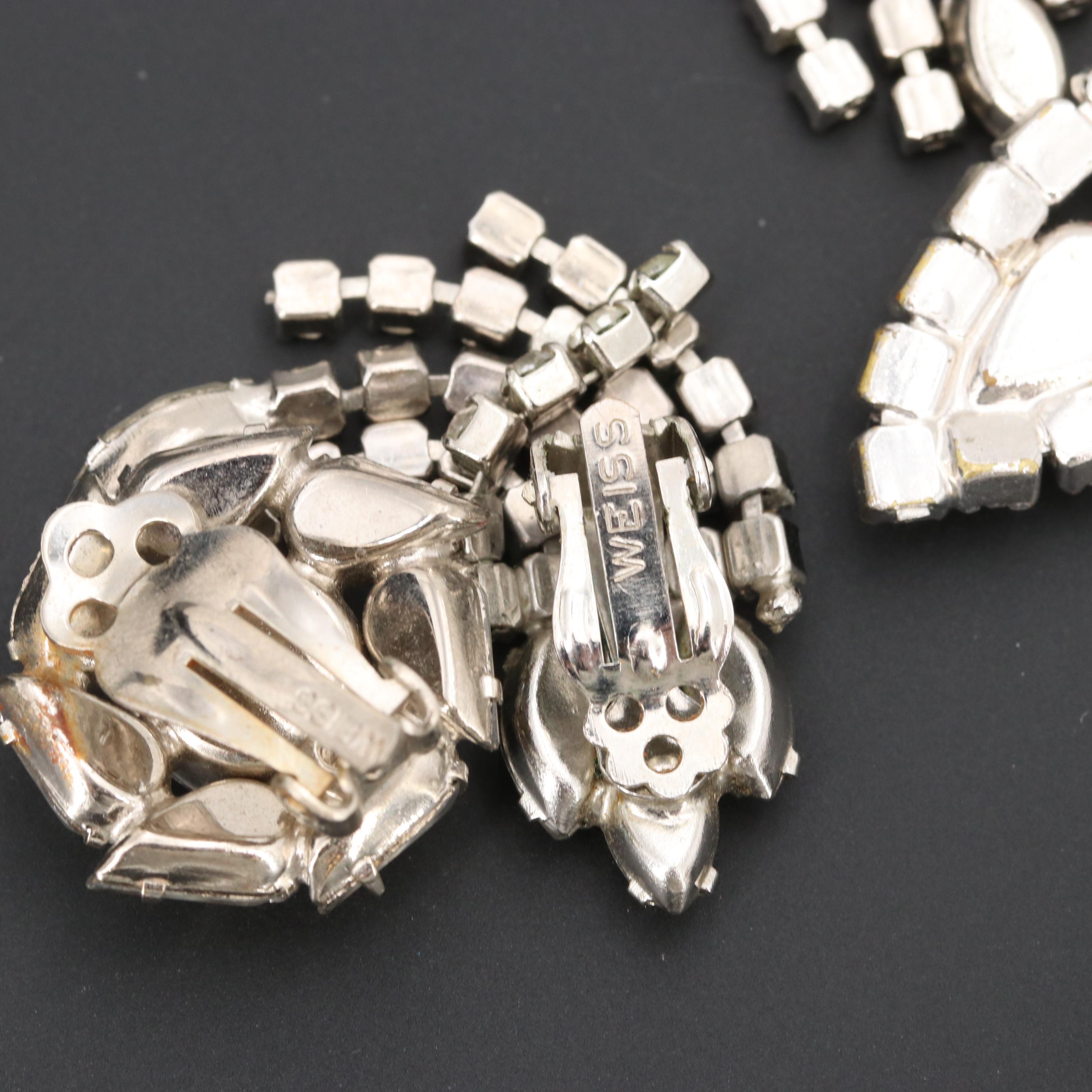 Vintage Weiss Costume Glass and Foilback Brooches and Earrings