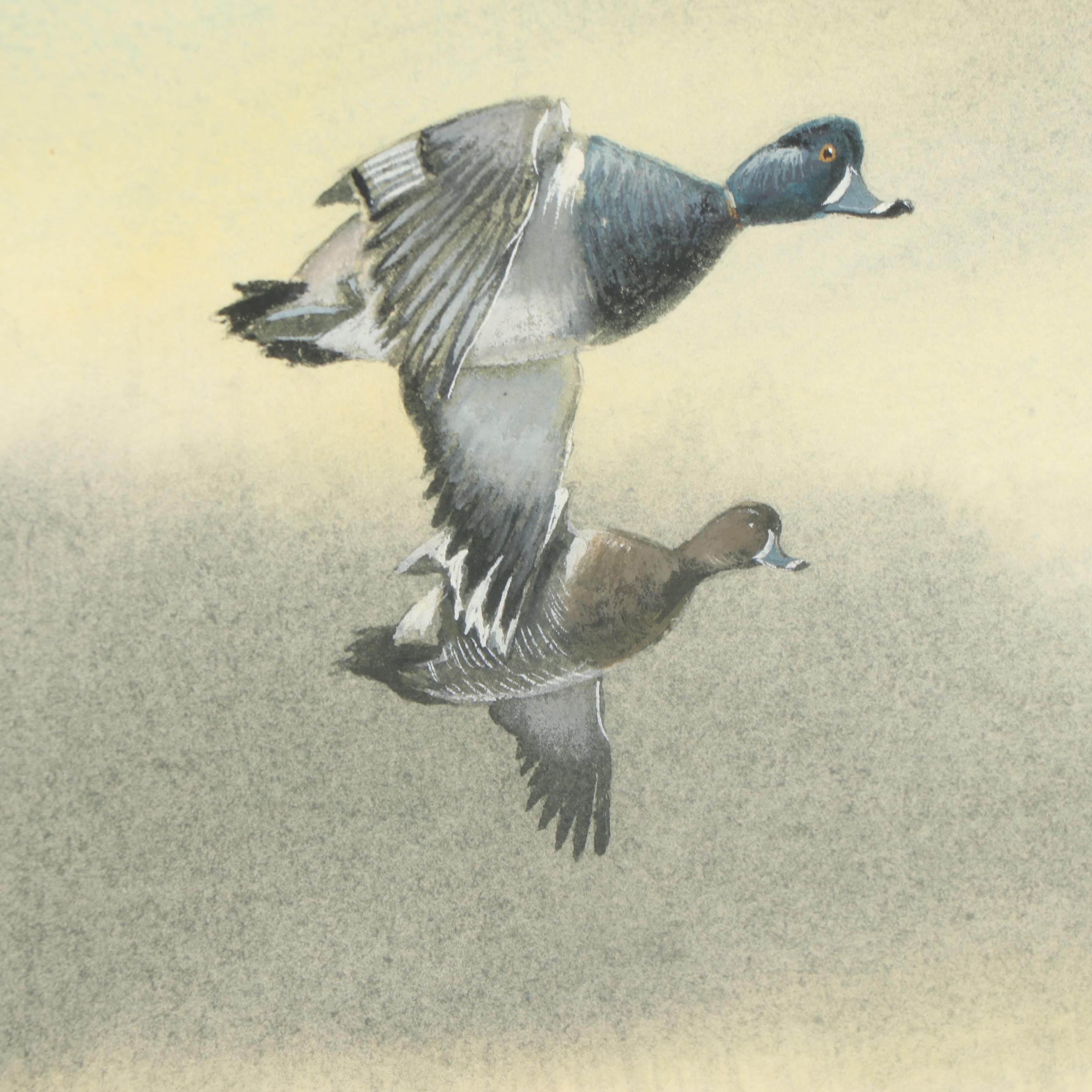 A. C. Gentry 1981 Watercolor Painting of Landscape with Ducks