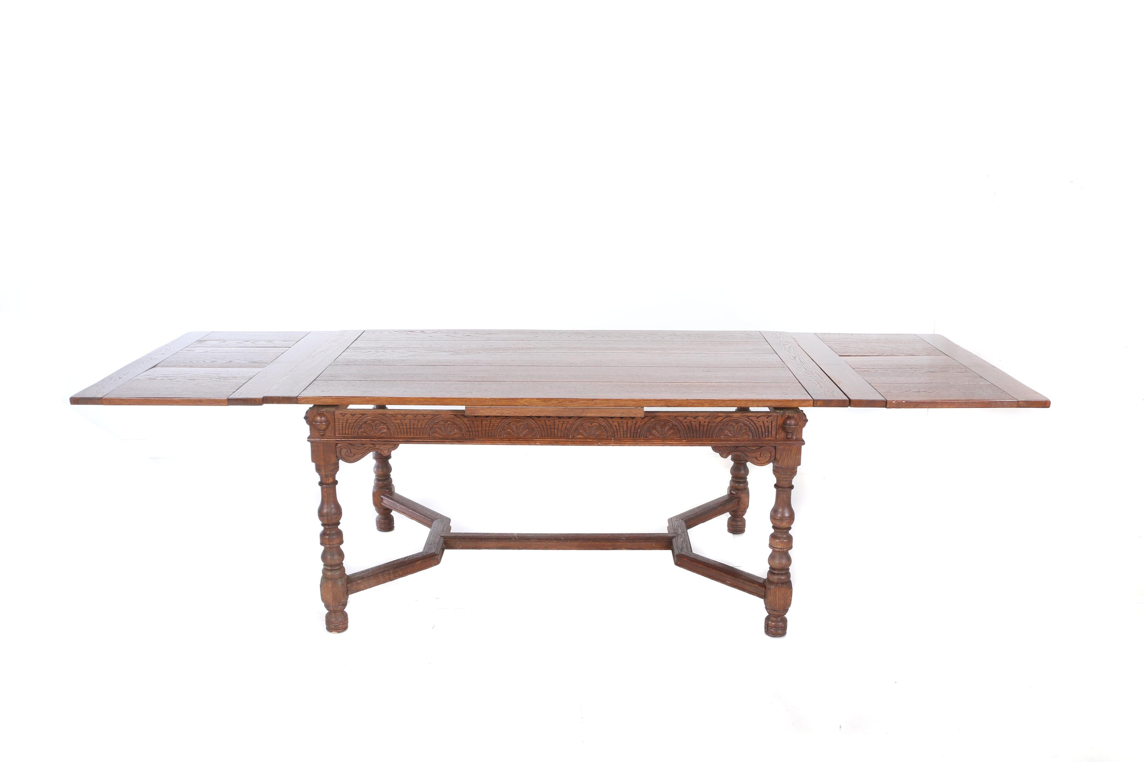 Jacobean Style Oak Draw Leaf Dining Set by Sligh Furniture Co., Early 20th Cent.