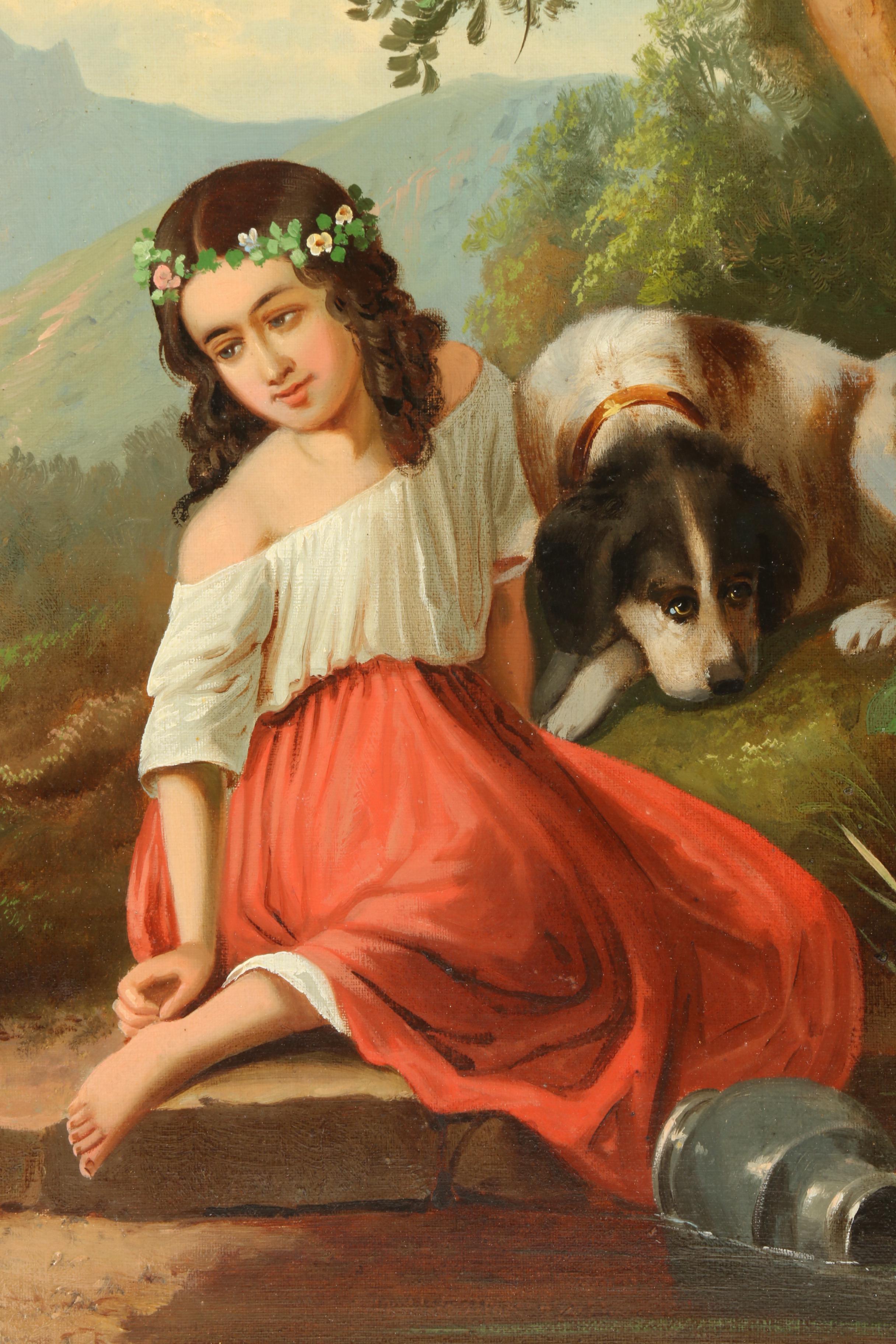 Circa 1870 Italian Romantic Genre Oil Painting