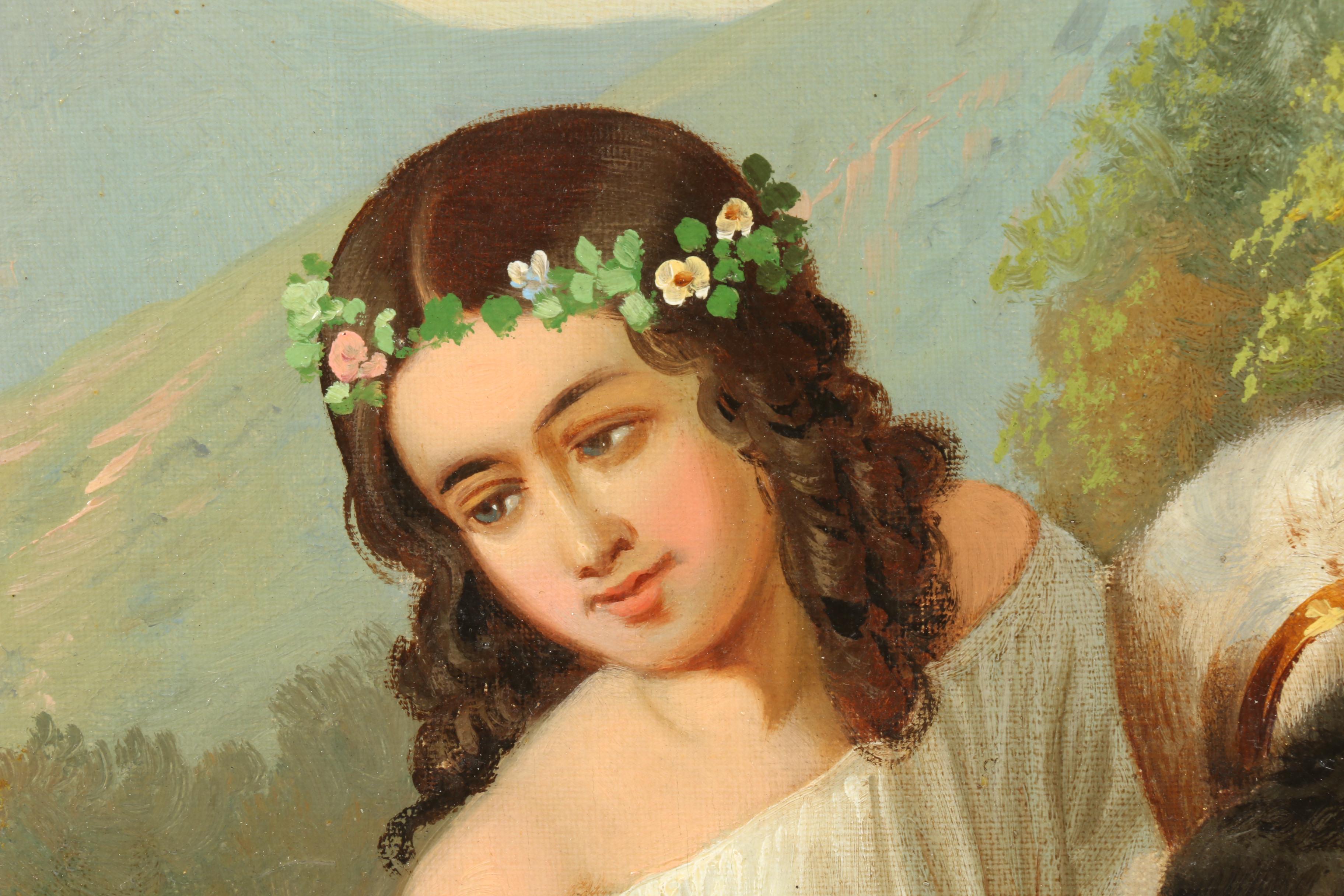 Circa 1870 Italian Romantic Genre Oil Painting