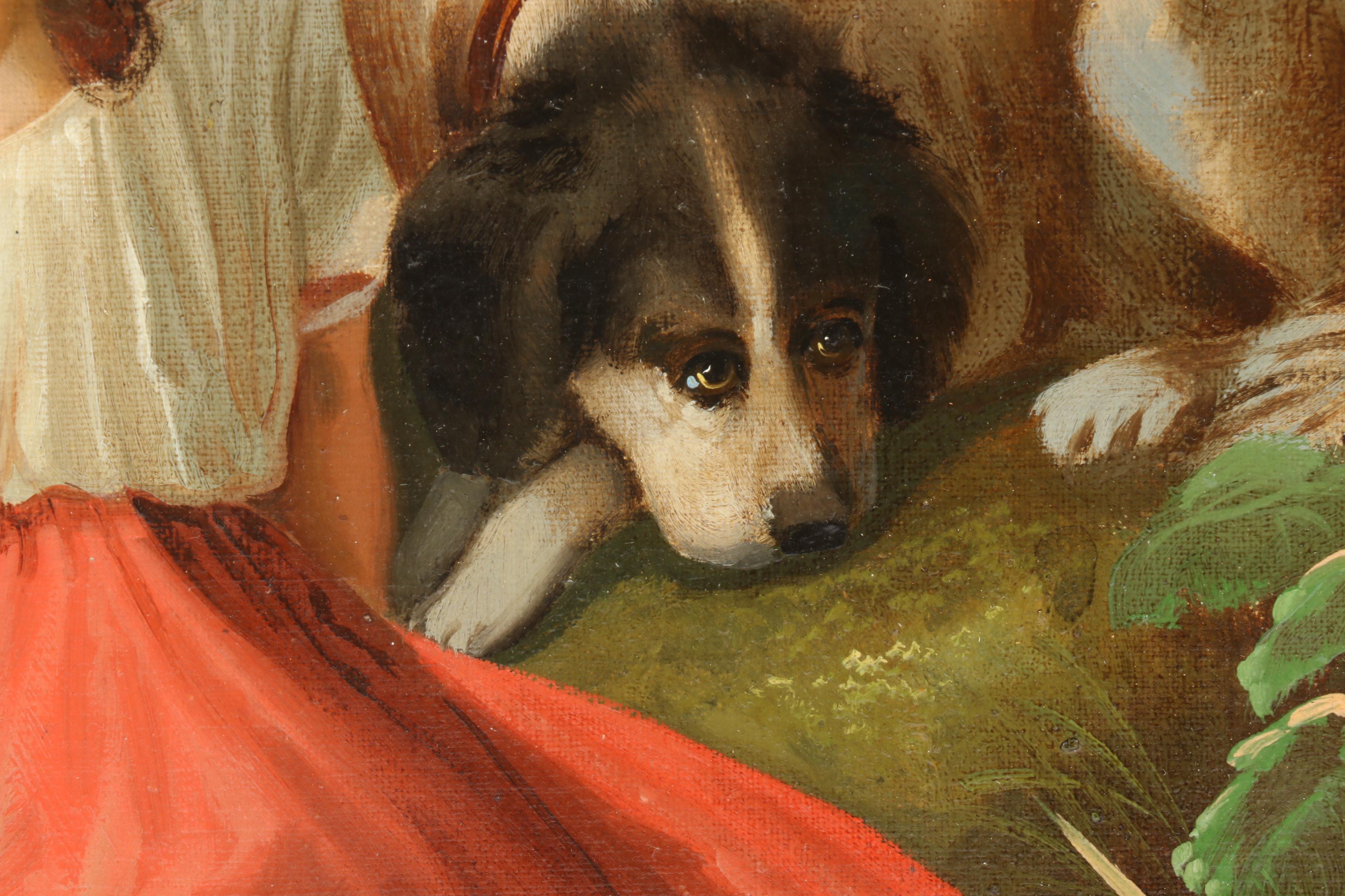 Circa 1870 Italian Romantic Genre Oil Painting