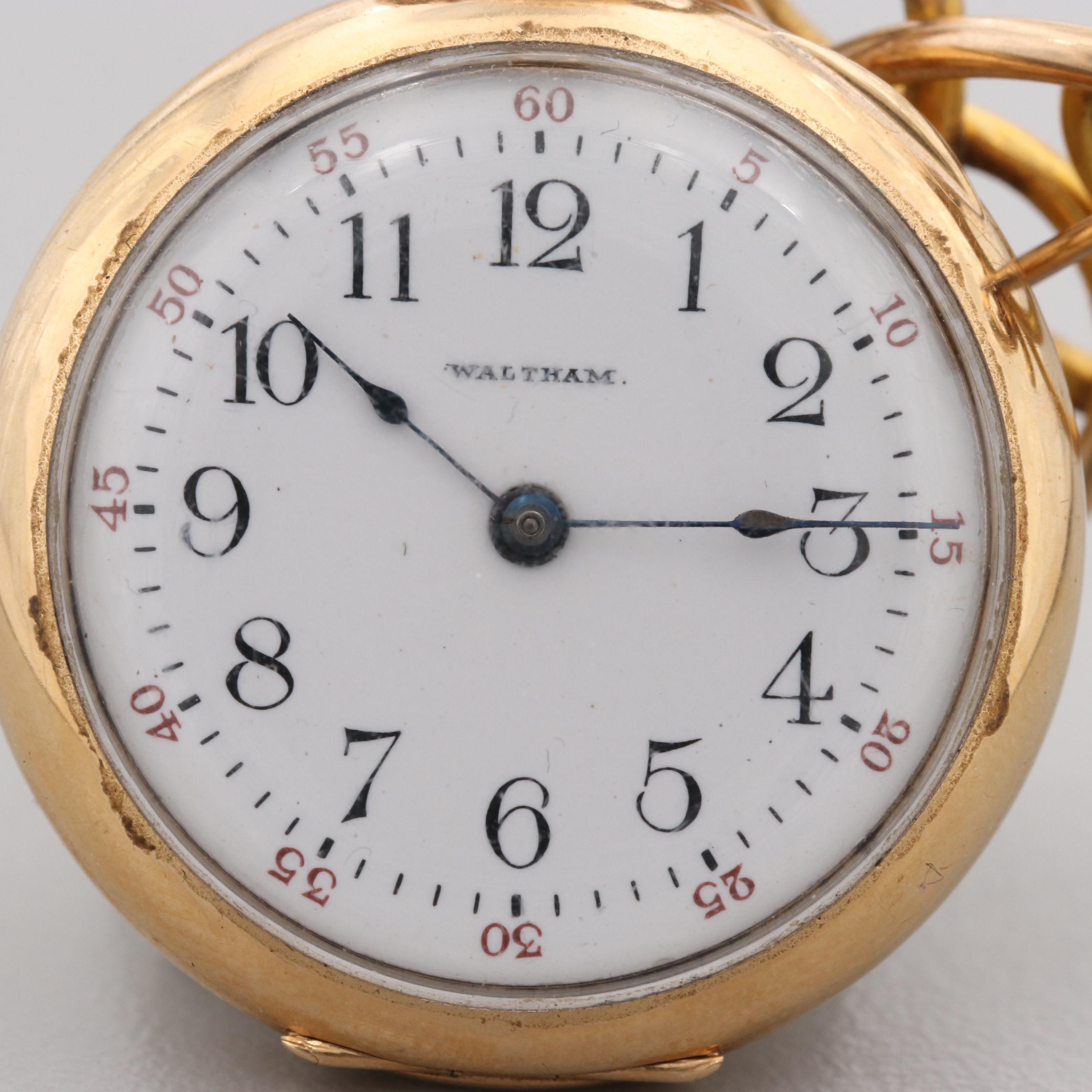Waltham 10K and 14K Yellow Gold Pocket Watch Pin, Circa 1904