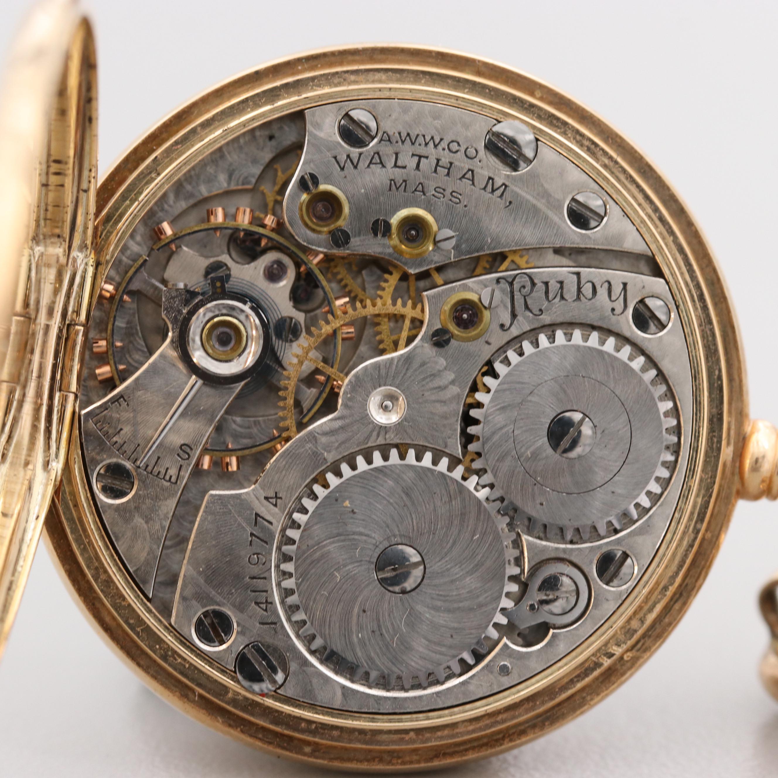 Waltham 10K and 14K Yellow Gold Pocket Watch Pin, Circa 1904