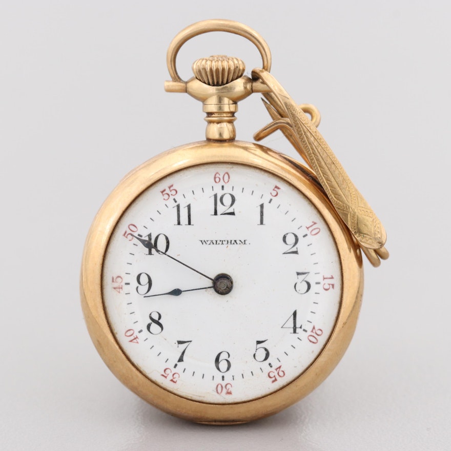 Waltham 14K Yellow Gold Pocket Watch With Pin Hook, Circa 1908