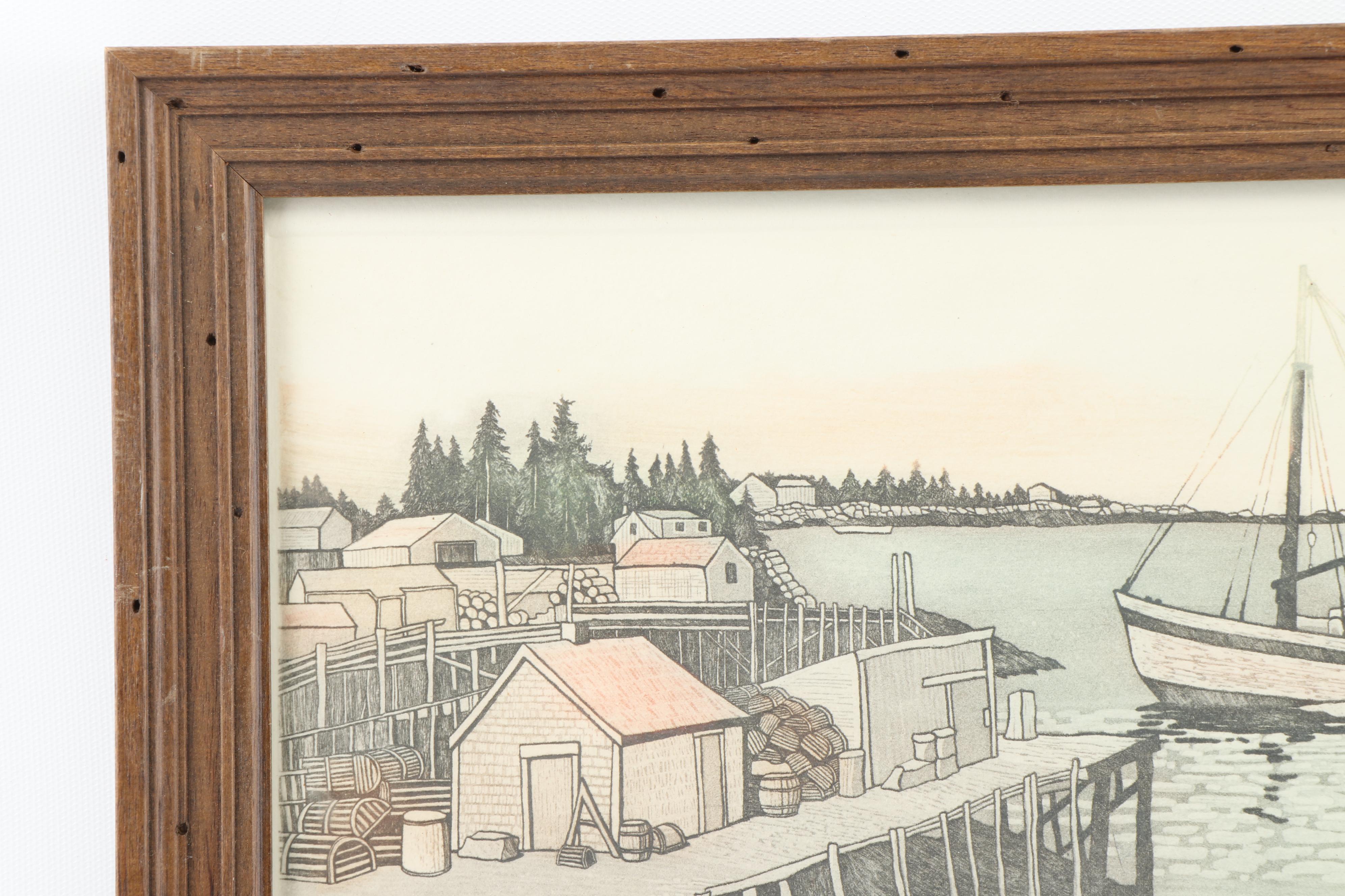 Polly Chase Etching of Harbor Scene