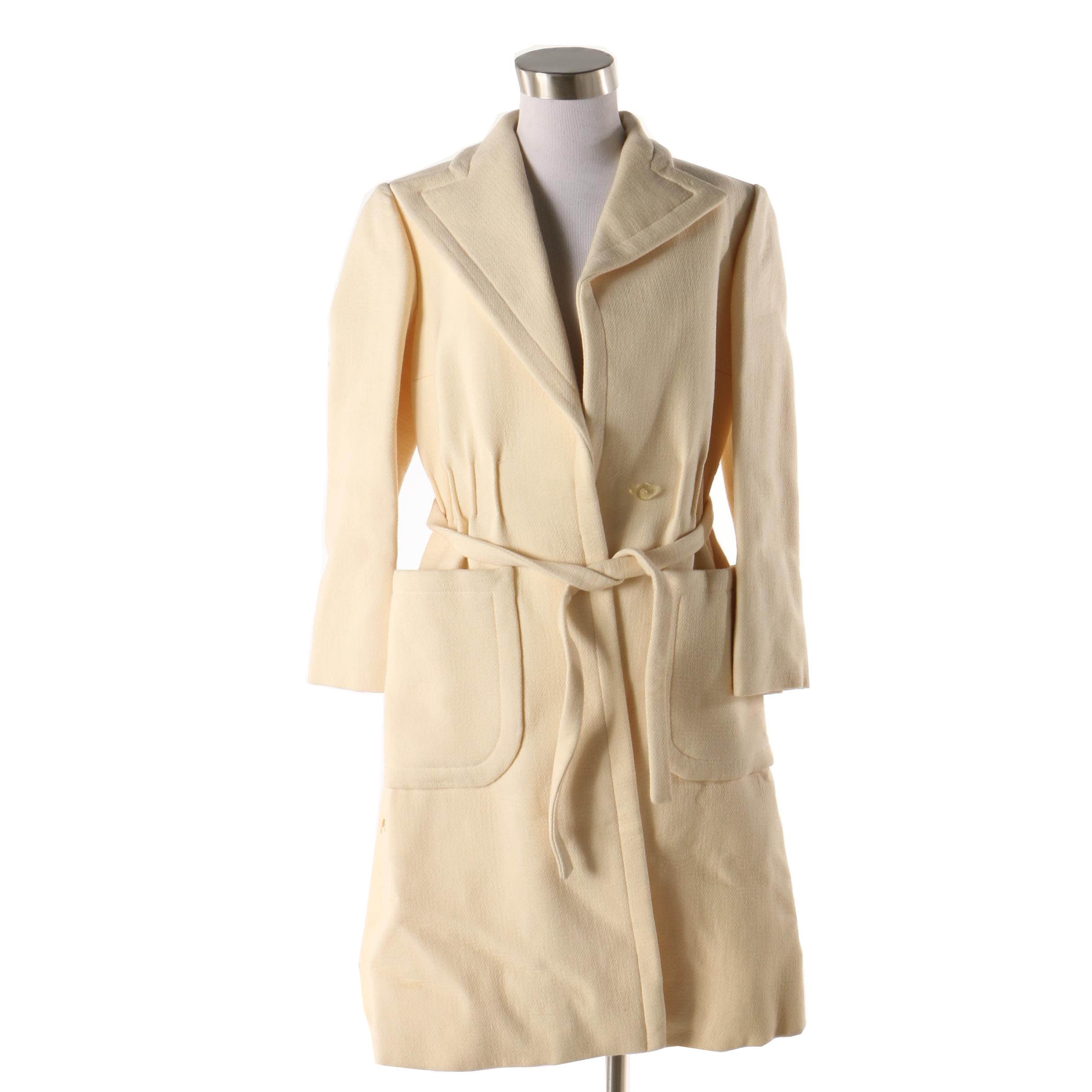 Pauline Trigère Ivory Wool Coat, Vintage Couture, Late 1950s Vintage Couture