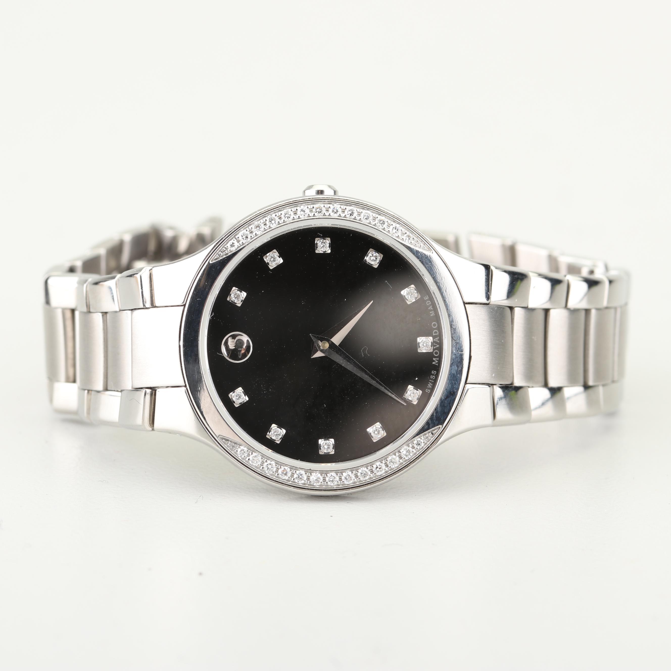 Movado Stainless Steel and Diamond Watch