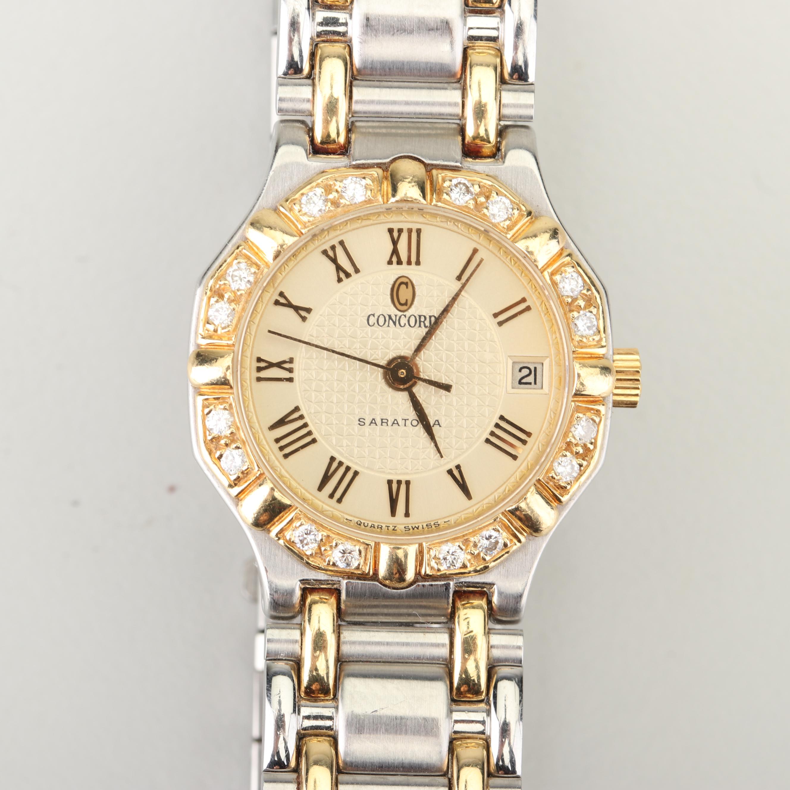 Vintage Concord Saratoga 18K Yellow Gold, Stainless Steel, and Diamond Watch