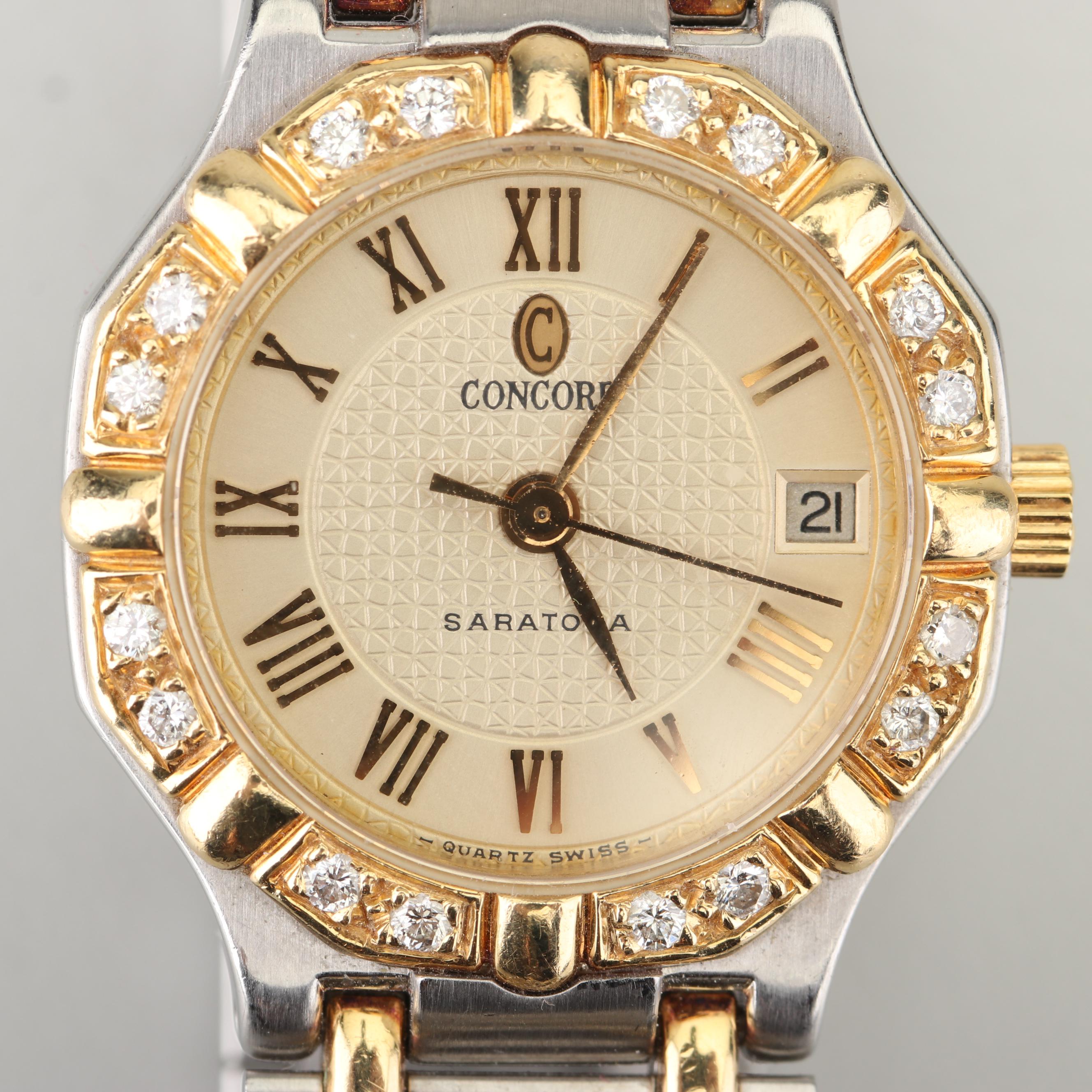 Vintage Concord Saratoga 18K Yellow Gold, Stainless Steel, and Diamond Watch