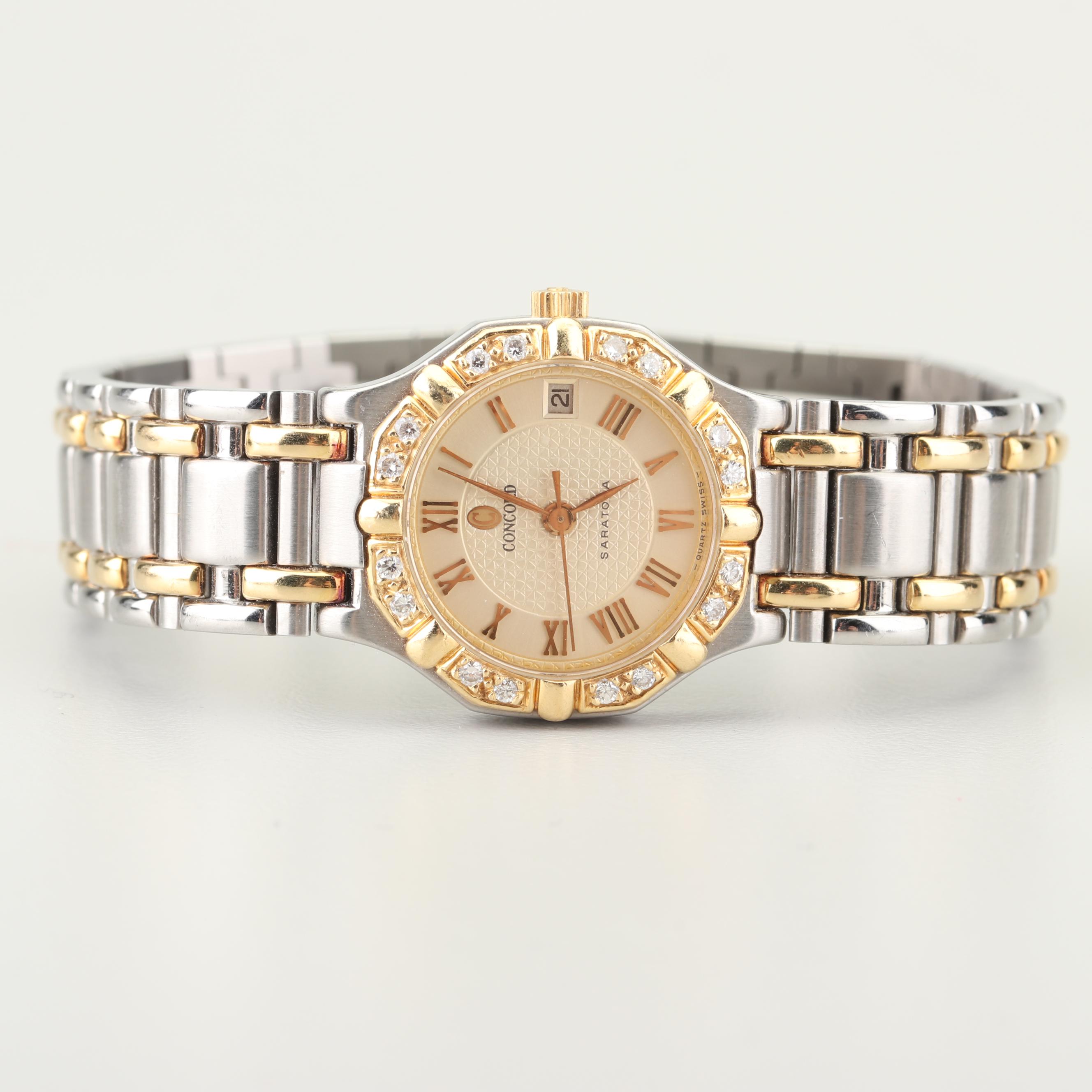 Vintage Concord Saratoga 18K Yellow Gold, Stainless Steel, and Diamond Watch