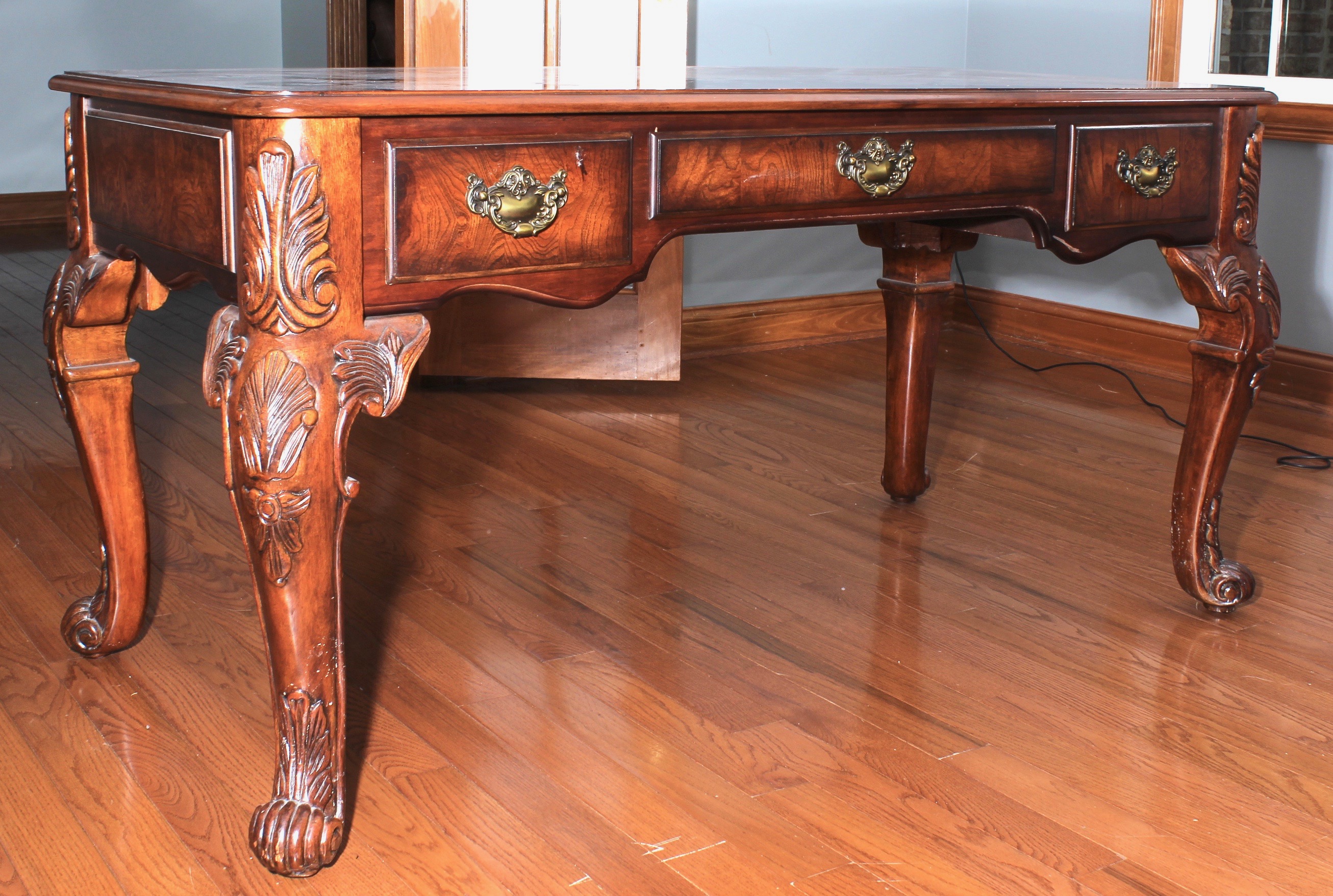 Chippendale Style Desk with Office Chair on Casters by Broyhill, 21st Century