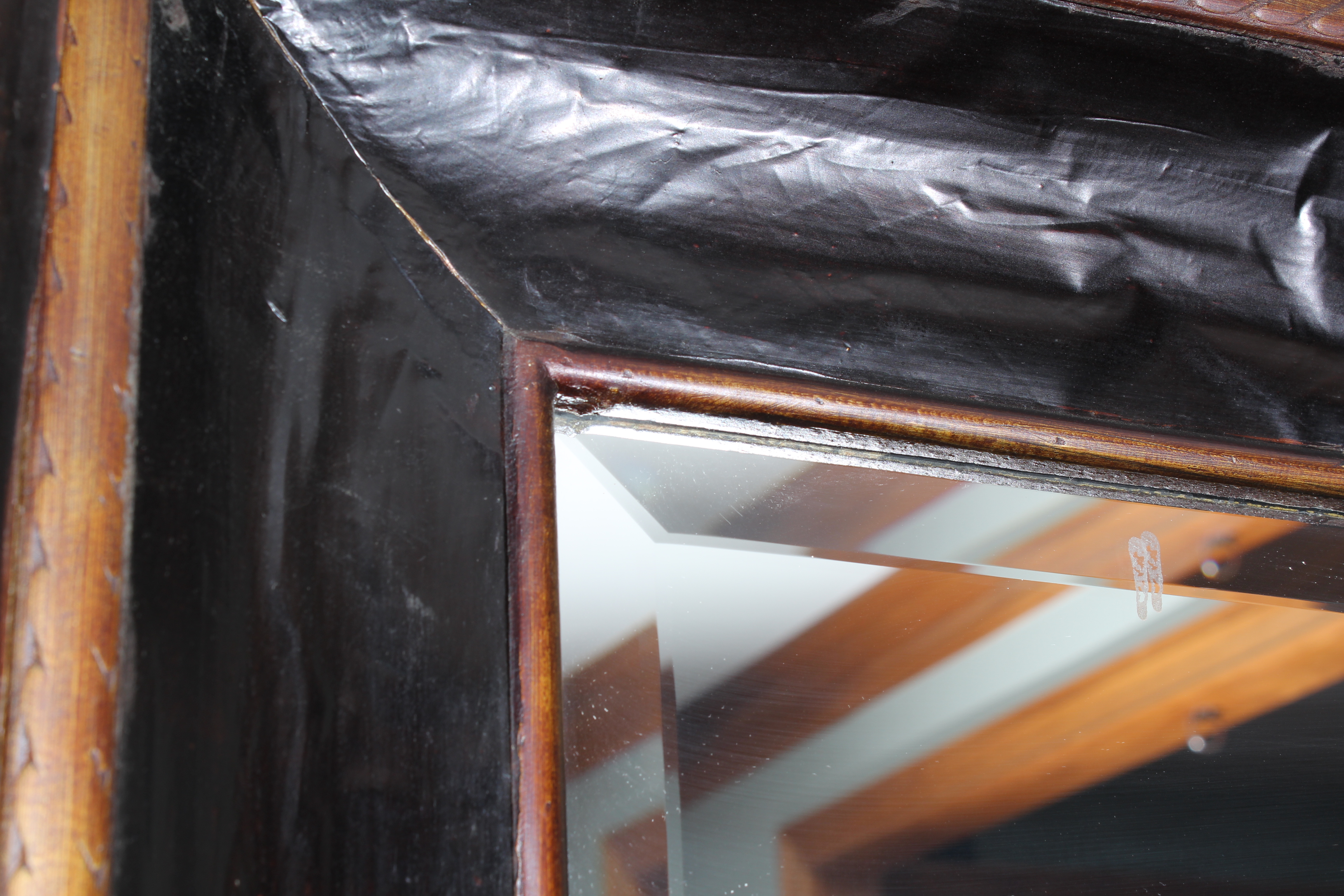 Tin Veneer Framed Beveled Mirror