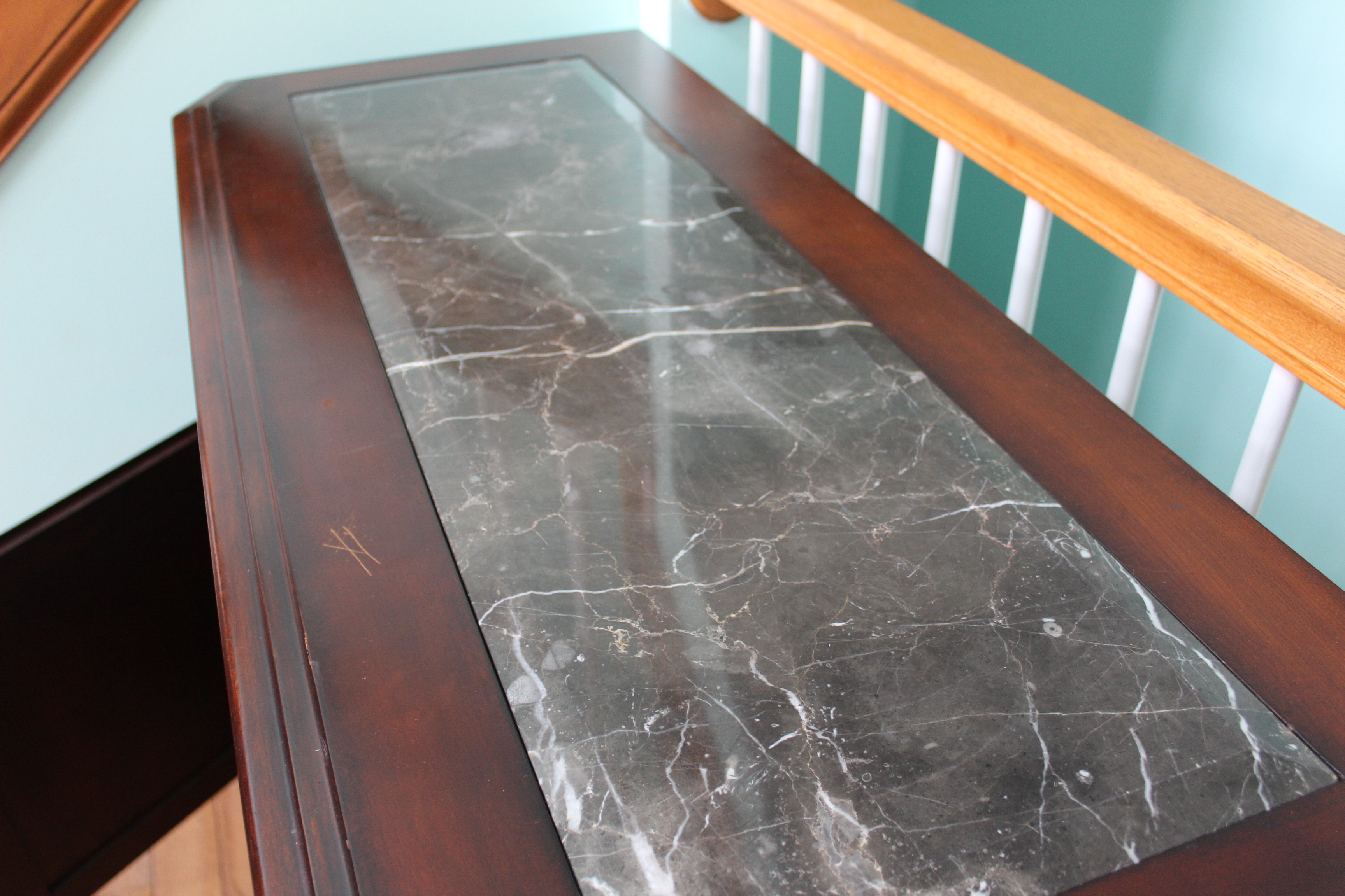 Neoclassical Style Mahogany Veneer and Stone Credenza by Broyhill, 21st Century