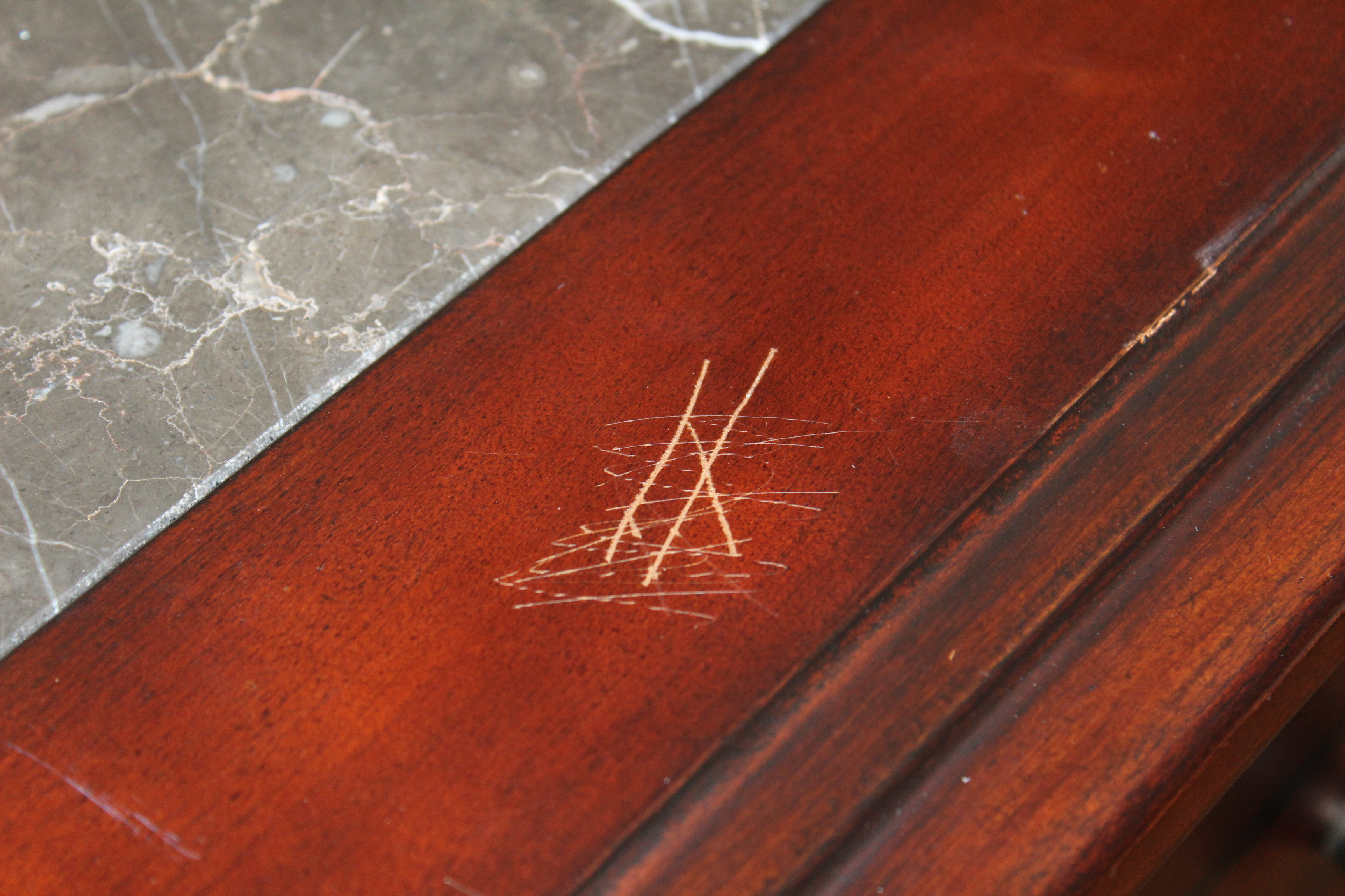 Neoclassical Style Mahogany Veneer and Stone Credenza by Broyhill, 21st Century