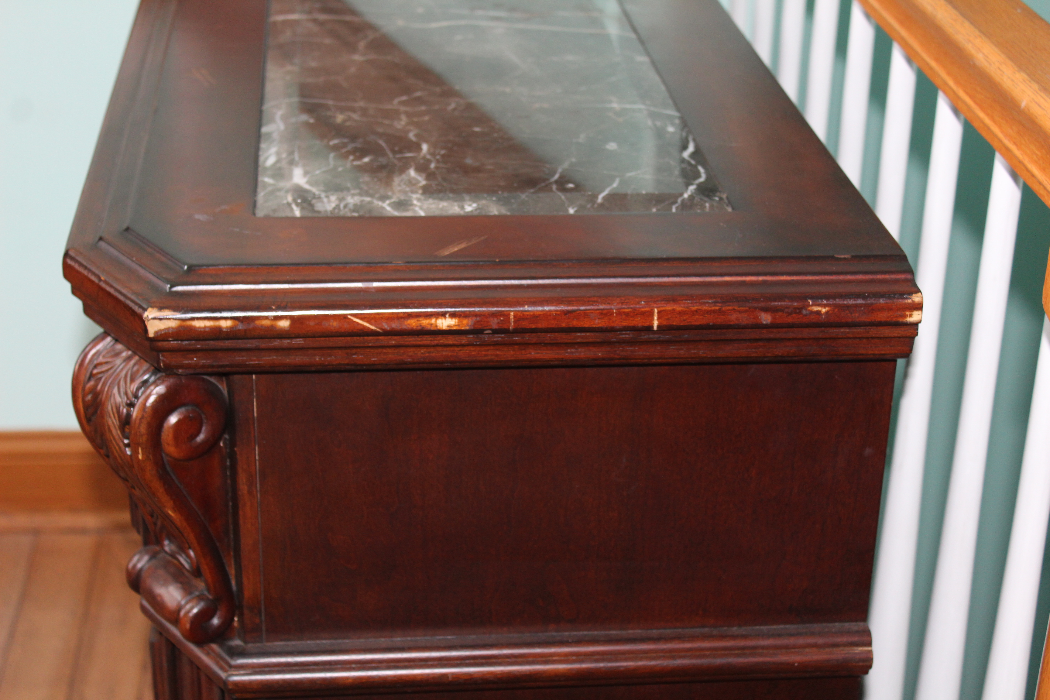 Neoclassical Style Mahogany Veneer and Stone Credenza by Broyhill, 21st Century
