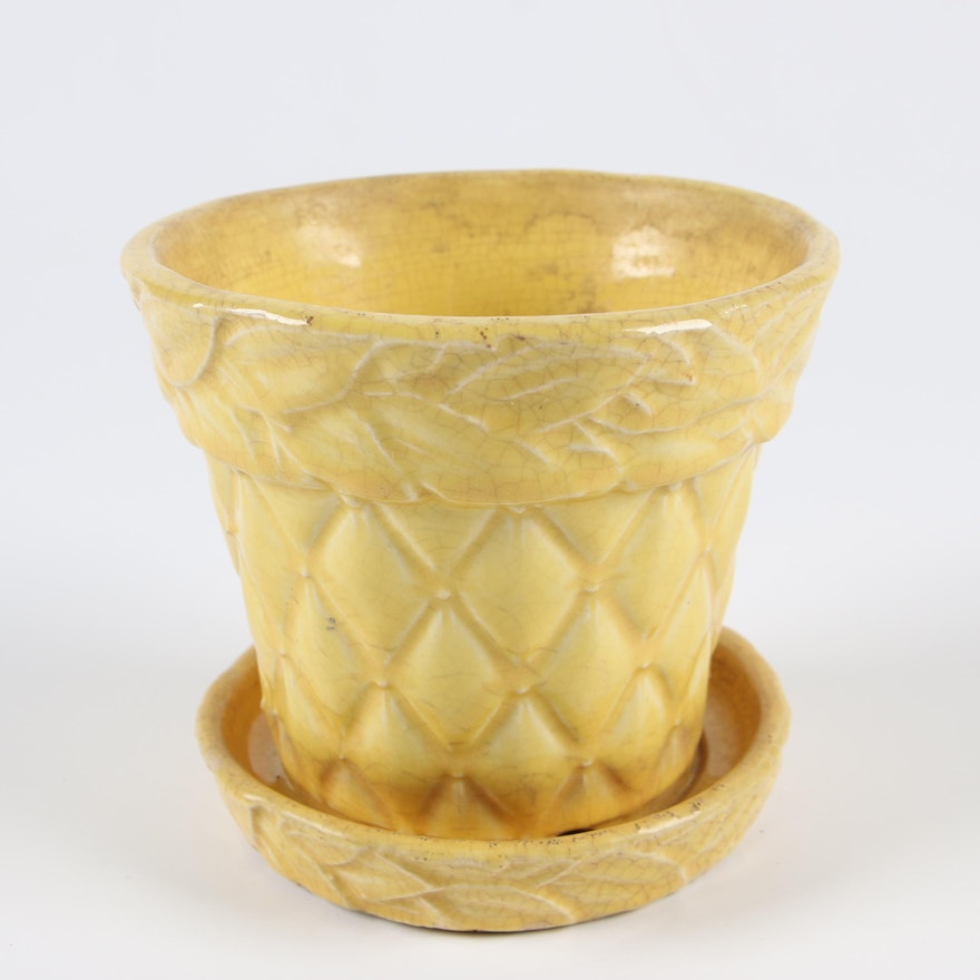 McCoy Pottery "Quilted" Glazed Yellow Planter, 1940s - 1960s