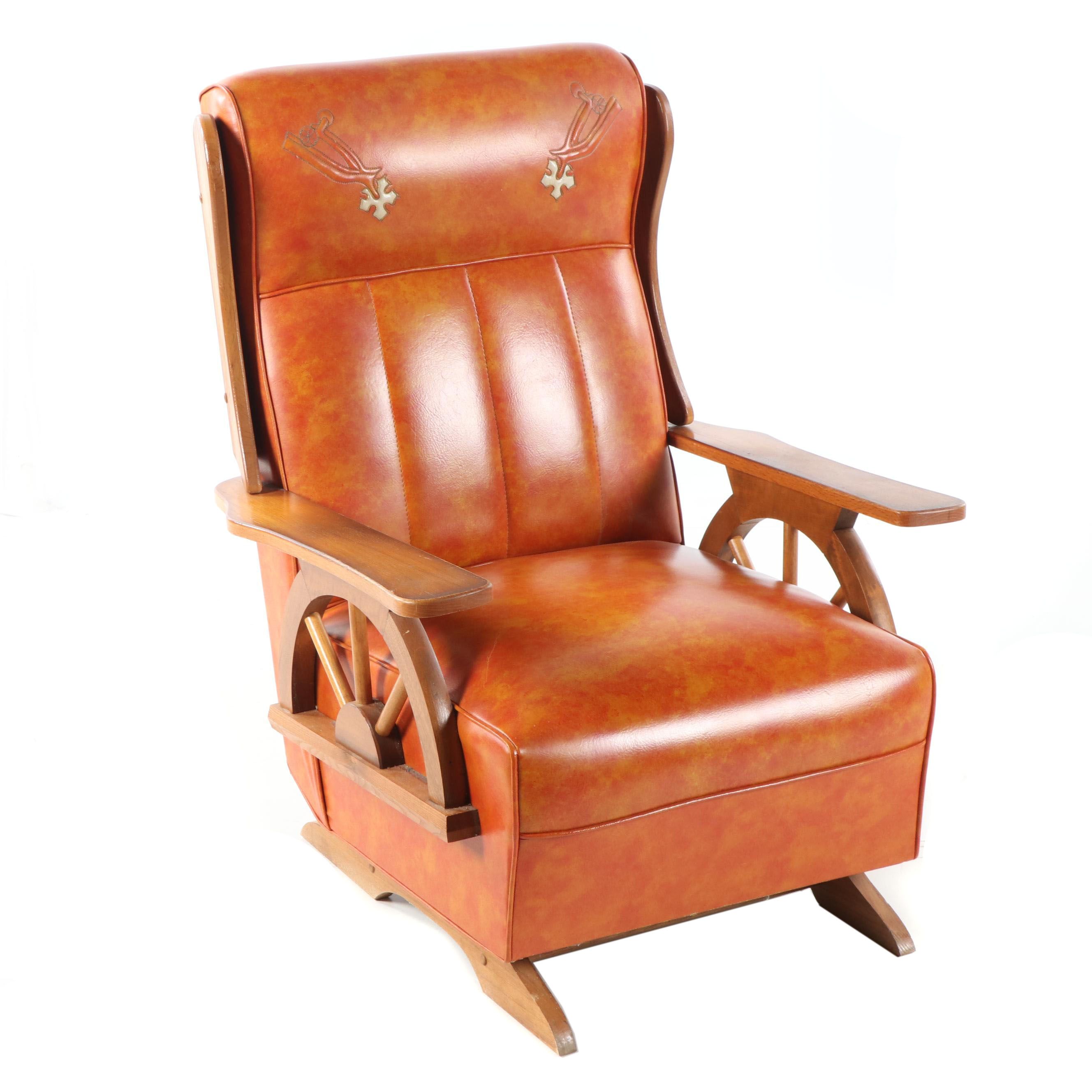Wagon Wheel Motif Vinyl Upholstered Platform Rocker, Mid-20th Century